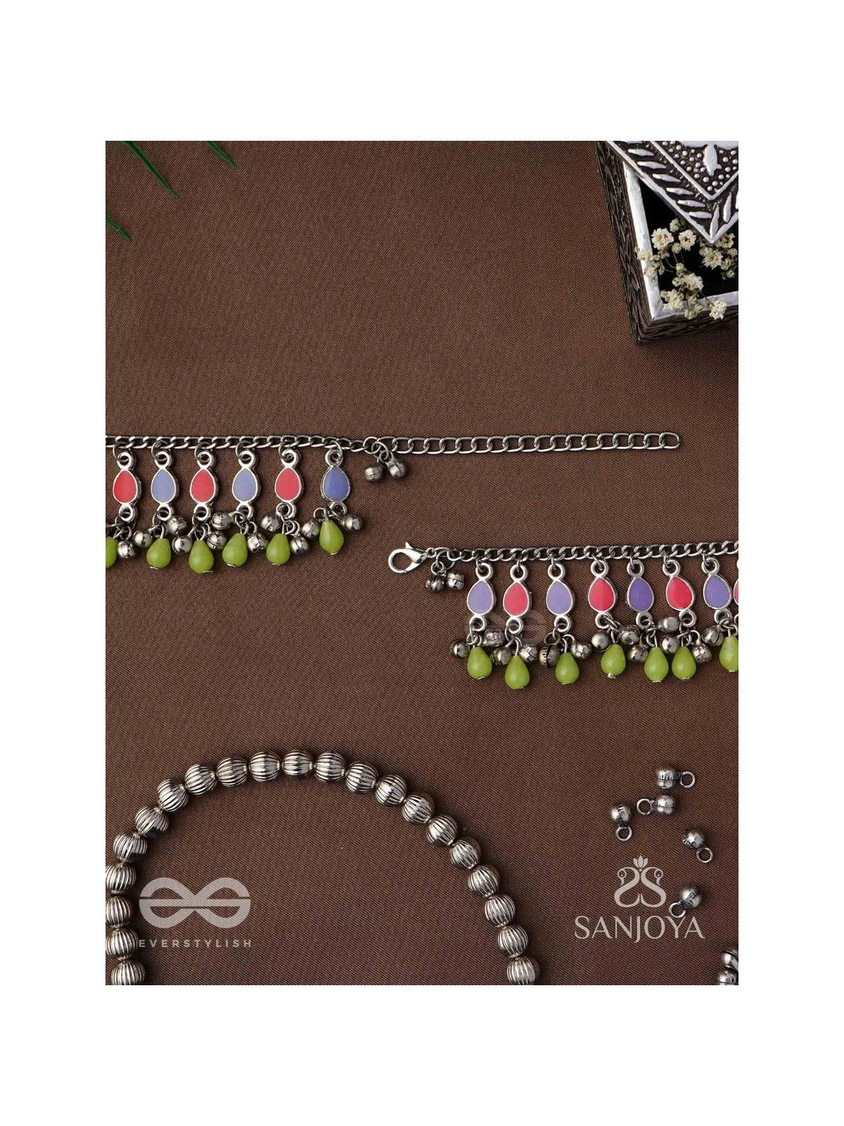 The Dreamcatcher Delight- Enamelled Oxidised Anklets (Set of 2)