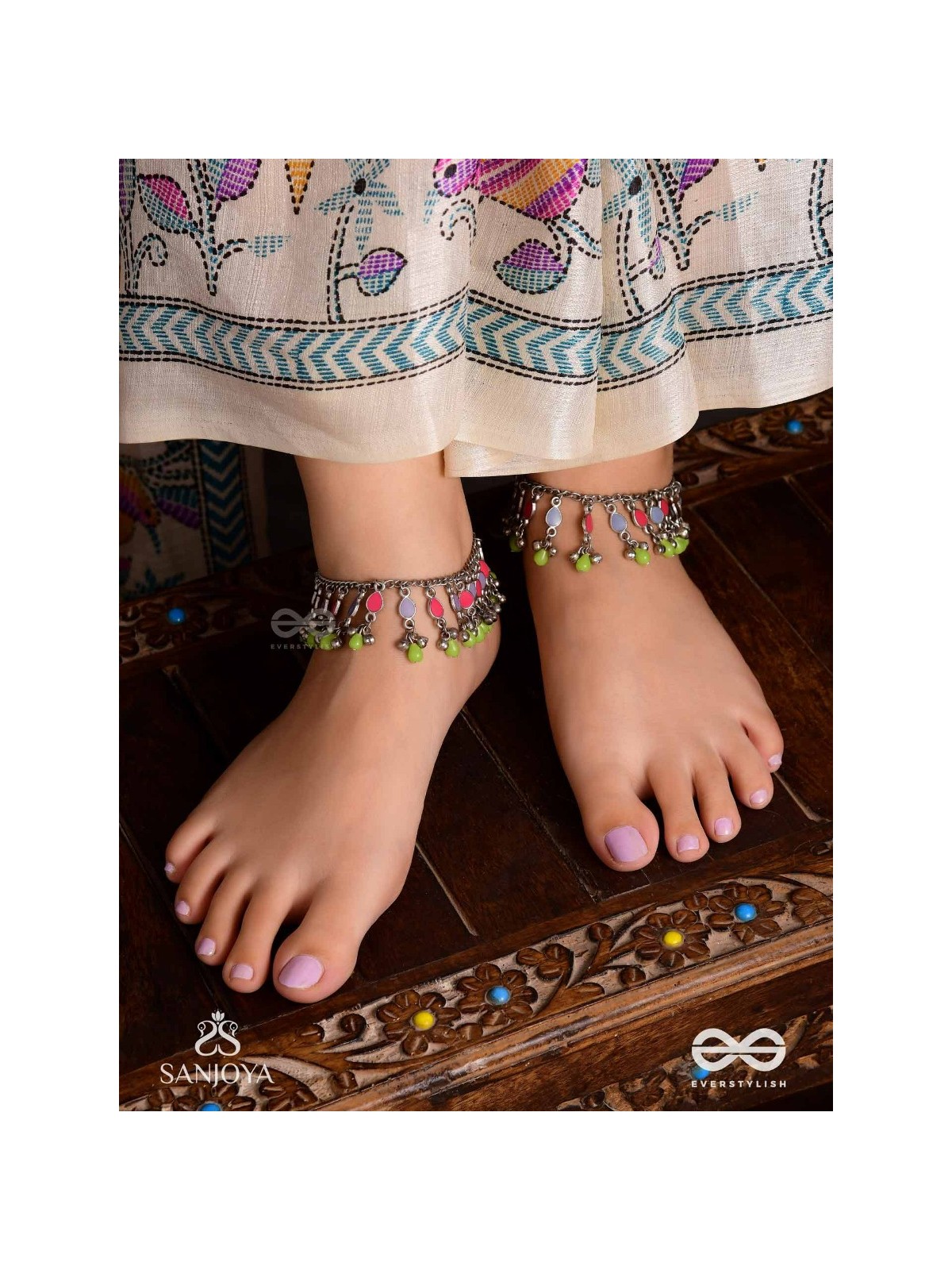 The Dreamcatcher Delight- Enamelled Oxidised Anklets (Set of 2)