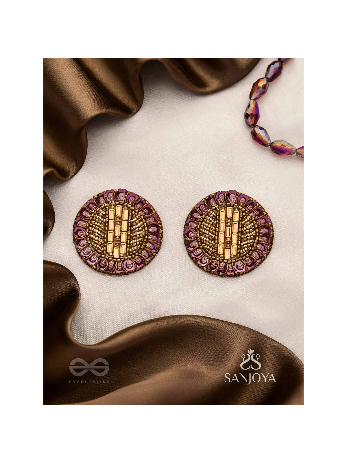 Anantya- The Infinity Loop- Sequins And Beads Hand Embroidered Earrings