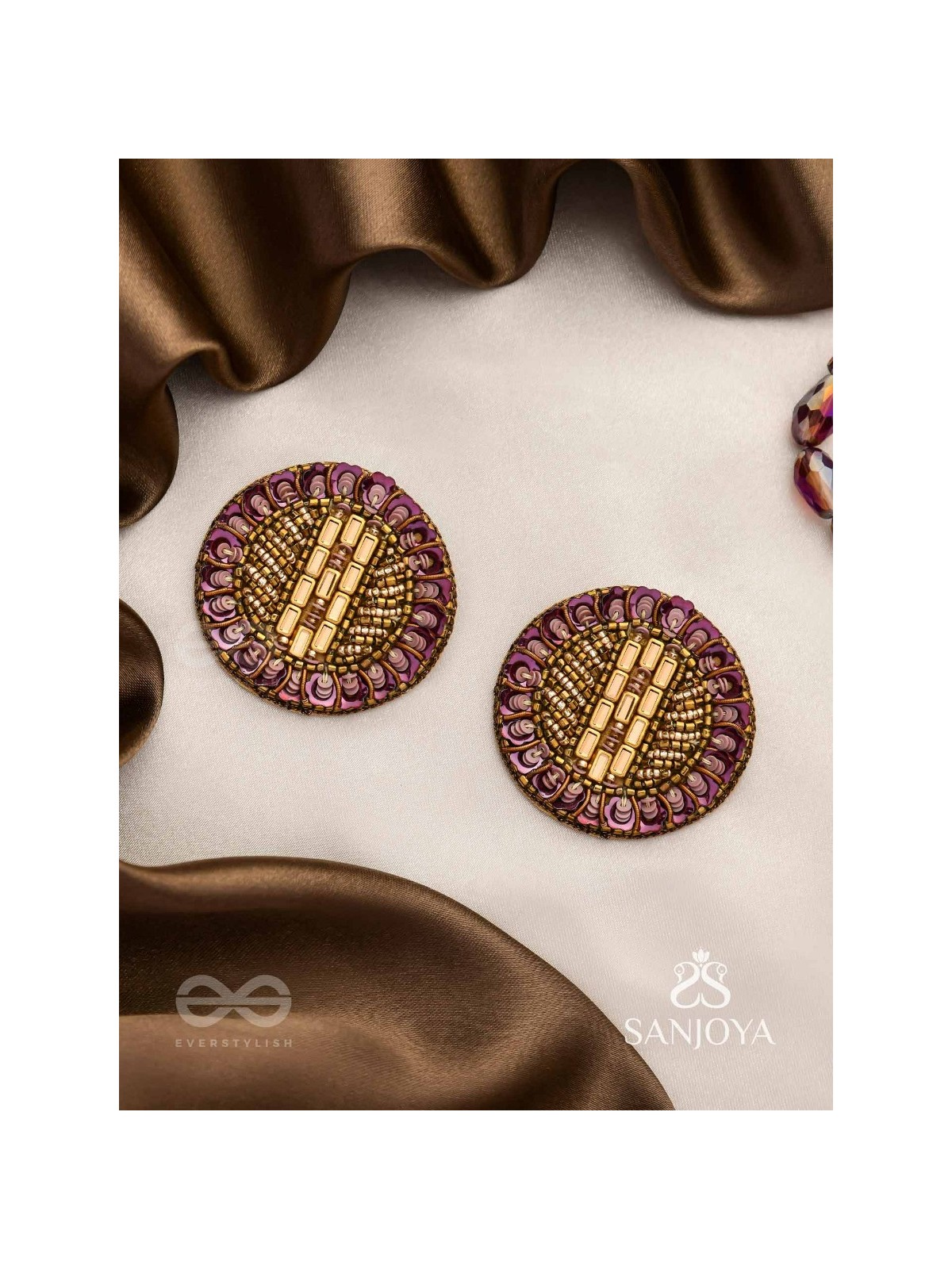 Anantya- The Infinity Loop- Sequins And Beads Hand Embroidered Earrings