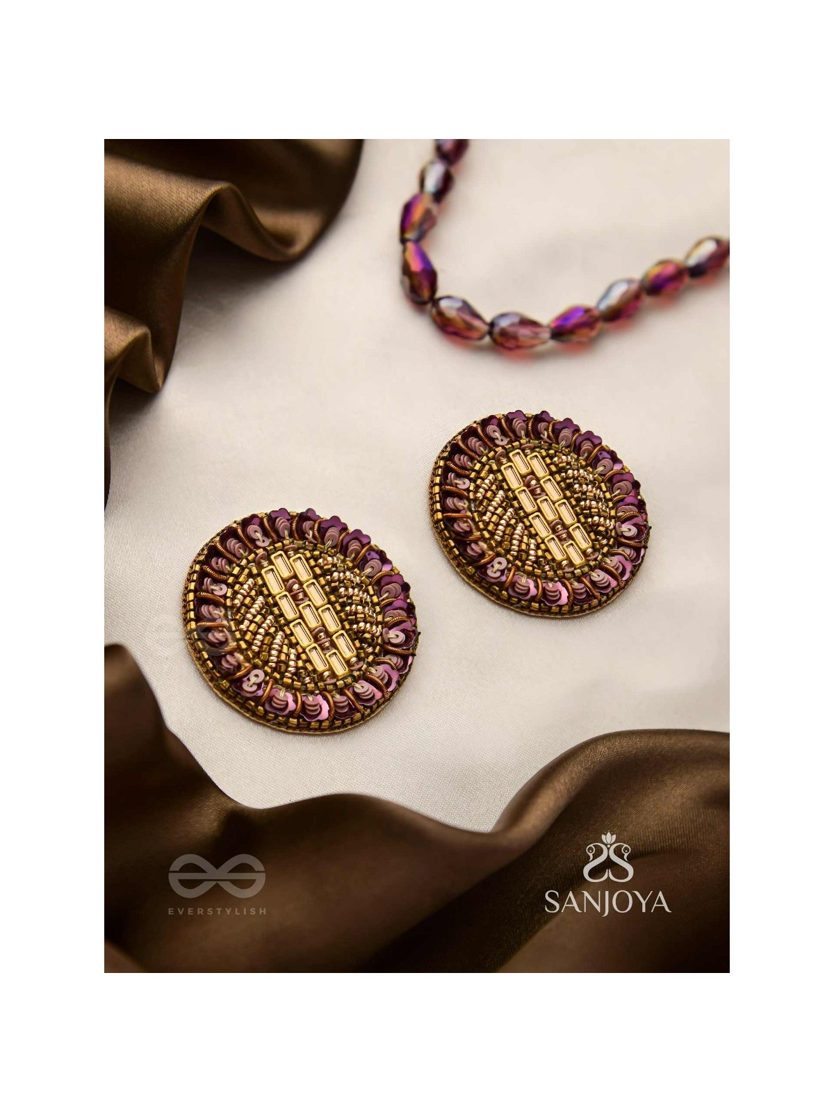 Anantya- The Infinity Loop- Sequins And Beads Hand Embroidered Earrings