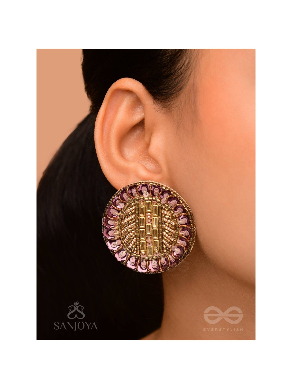 Anantya- The Infinity Loop- Sequins And Beads Hand Embroidered Earrings