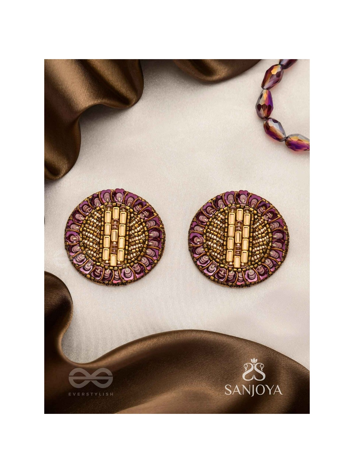 Anantya- The Infinity Loop- Sequins And Beads Hand Embroidered Earrings