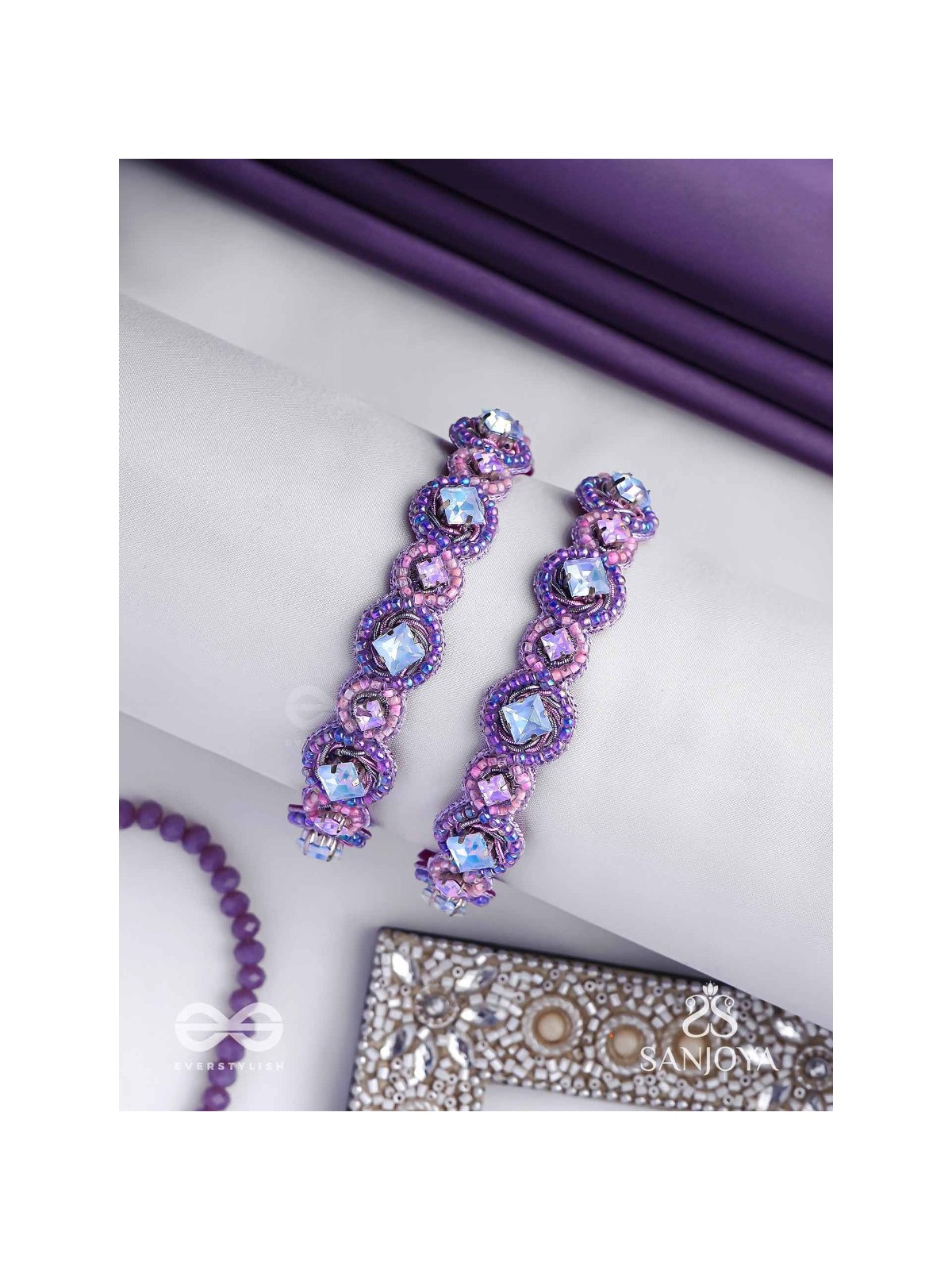 Jagacchitra- The Nebula Sparkles - Stones And Beads Hand Embroidered Bangles (Set Of 2)