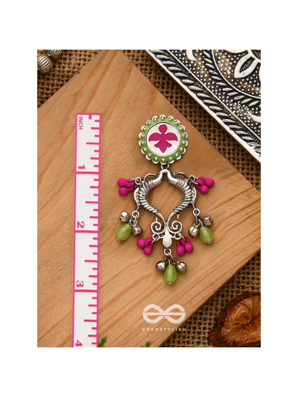 The Bougainvillea Forest- Enamelled Oxidised Ear Jackets