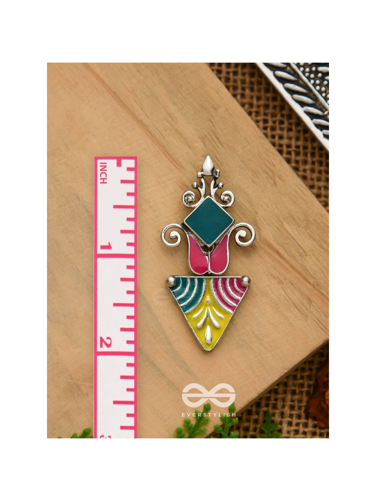 The Adorned Prisms- Enamelled Oxidised Ear Jackets (Red, Yellow And Green)