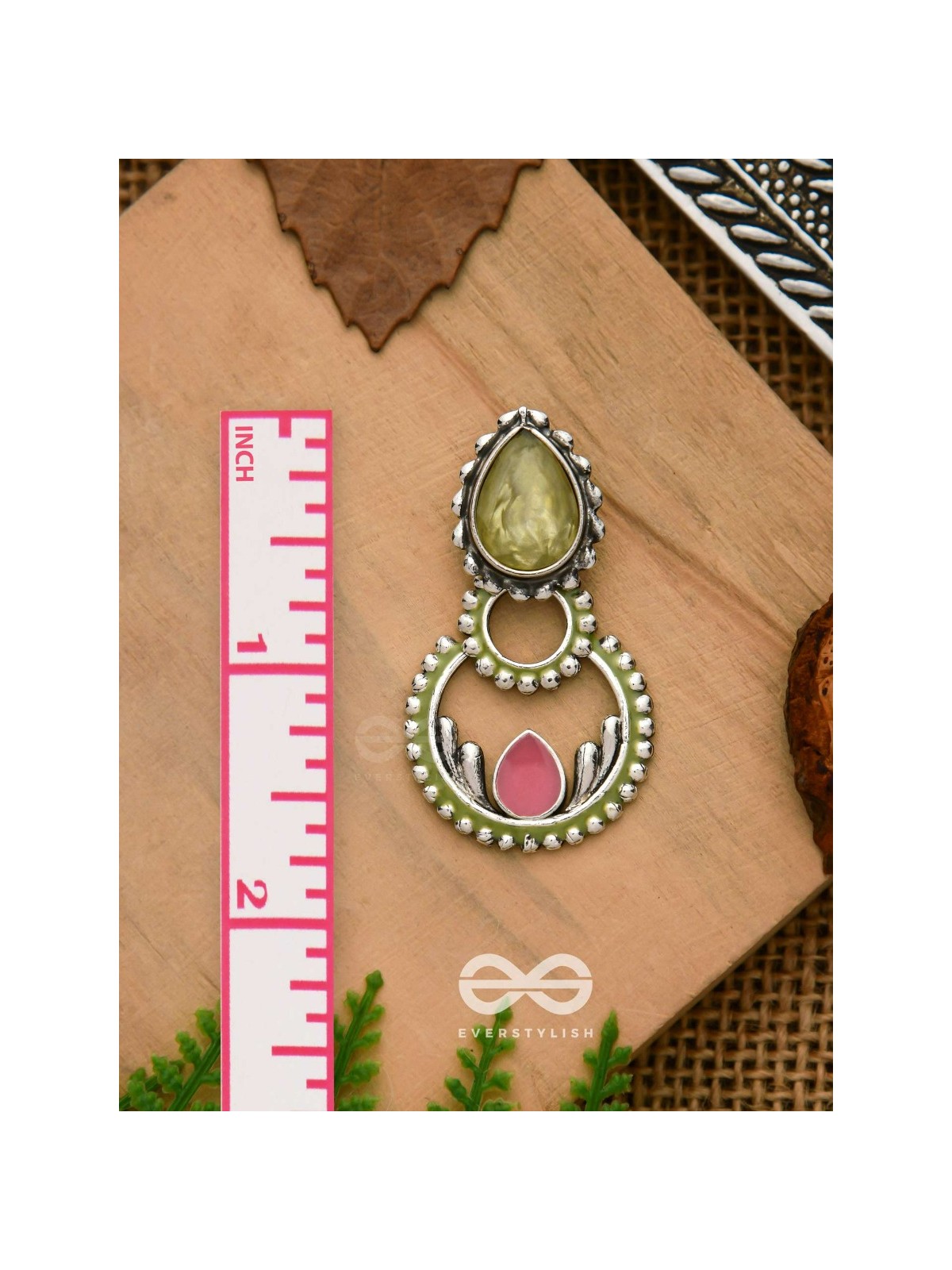 The Lily Woods- Stone Enamelled Oxidised Ear Jackets