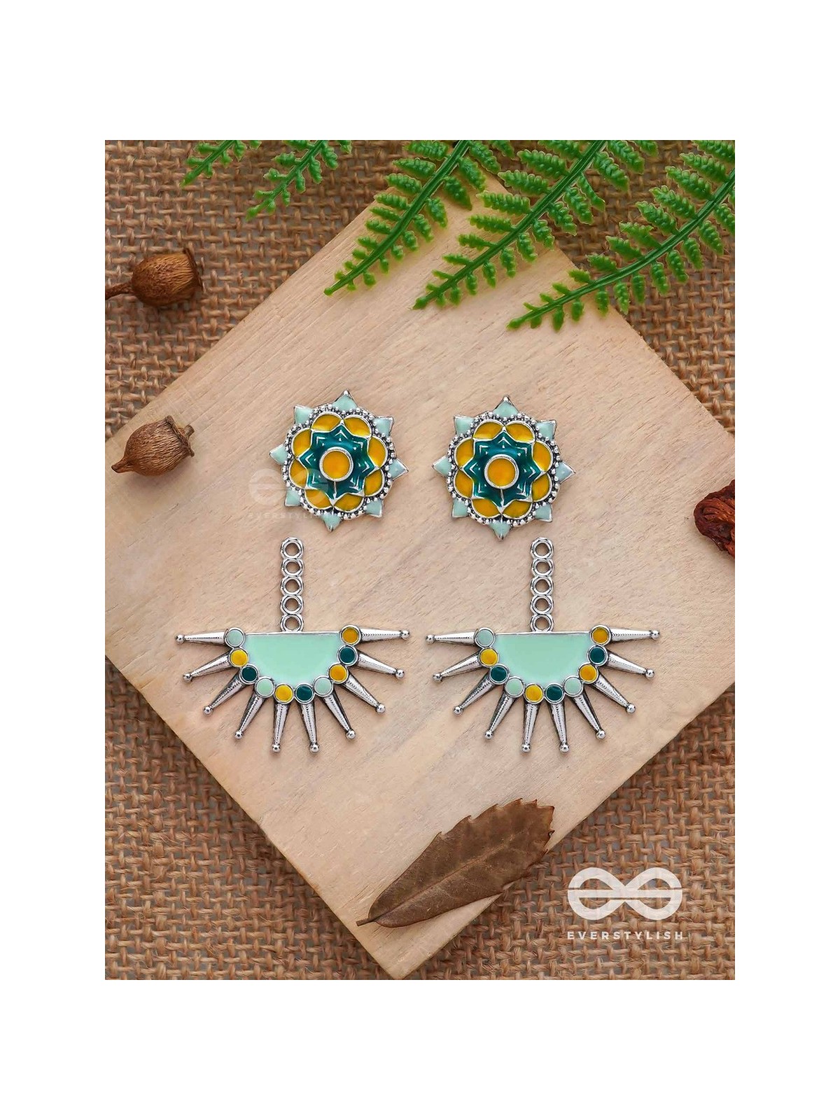 The Begonia Field- Enamelled Oxidised Ear Jackets