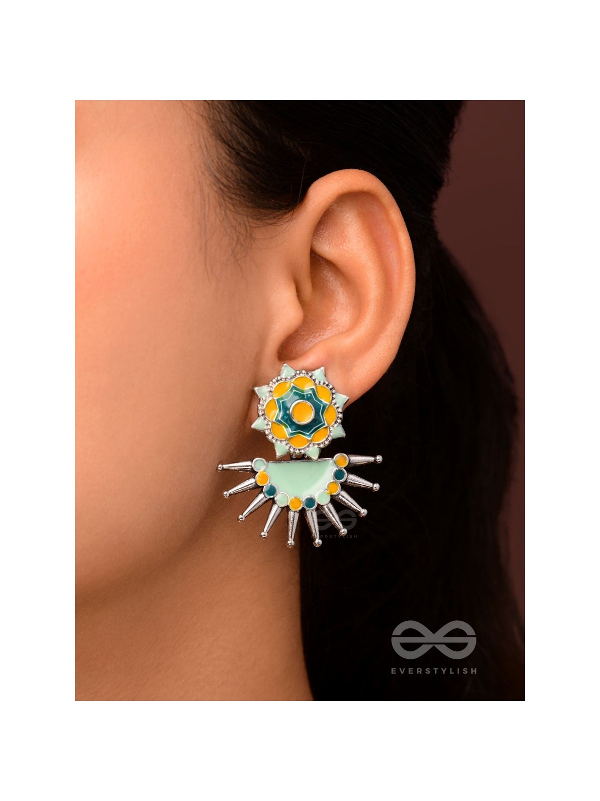 The Begonia Field- Enamelled Oxidised Ear Jackets