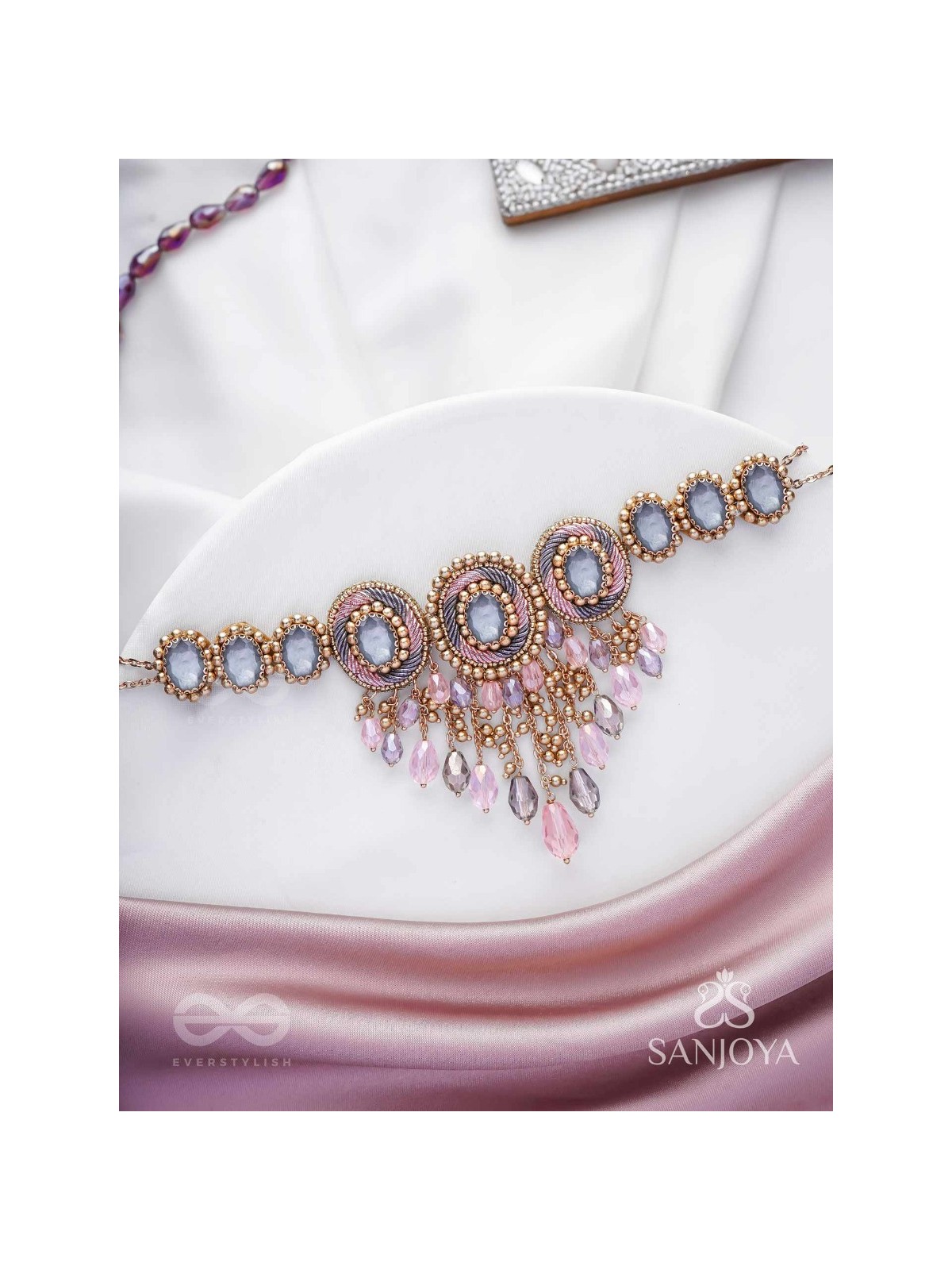 Bijaksara- The Secret Spell- Stones, Beads And Glass Drops Hand Embroidered Choker Neckpiece