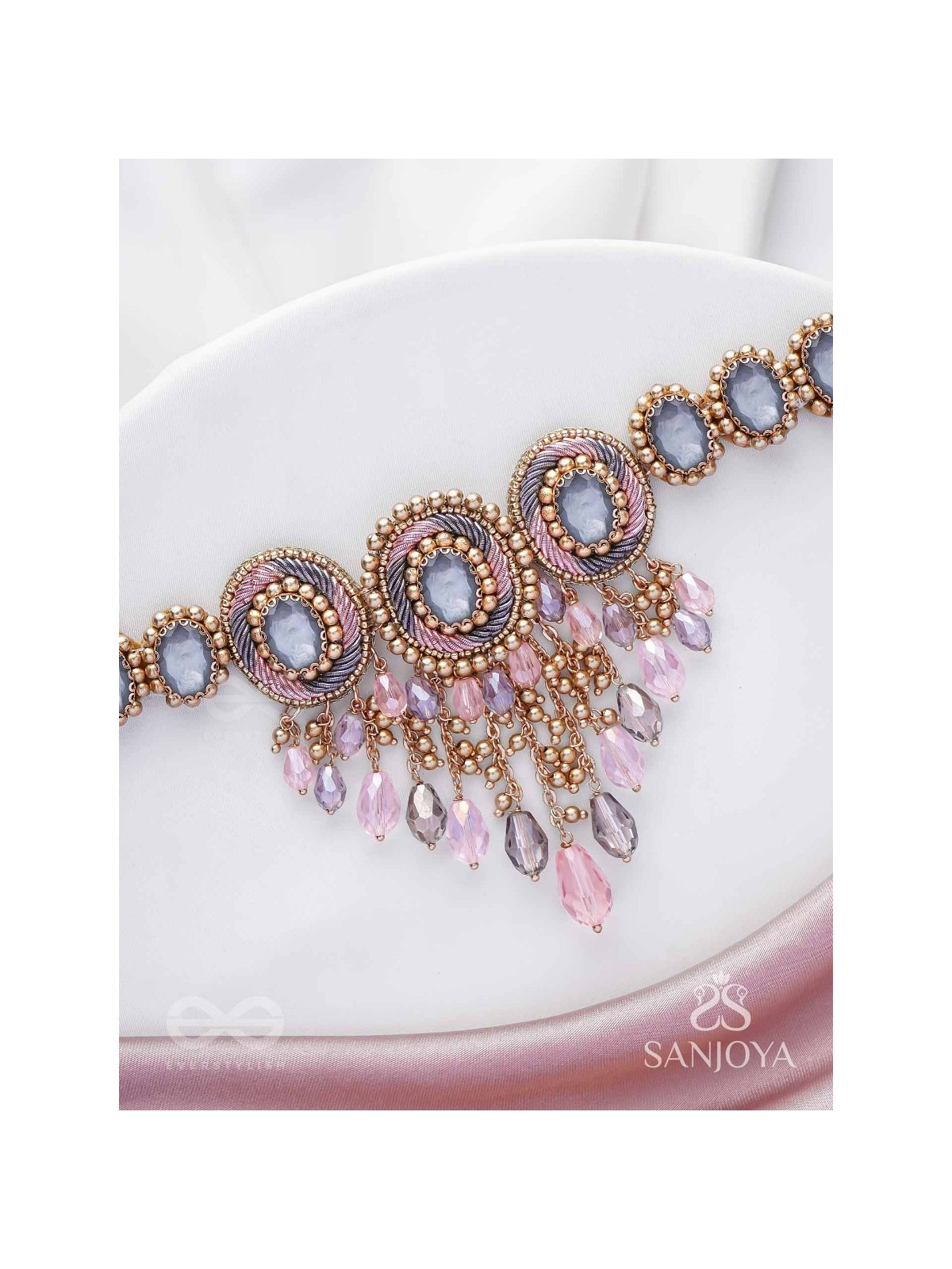 Bijaksara- The Secret Spell- Stones, Beads And Glass Drops Hand Embroidered Choker Neckpiece