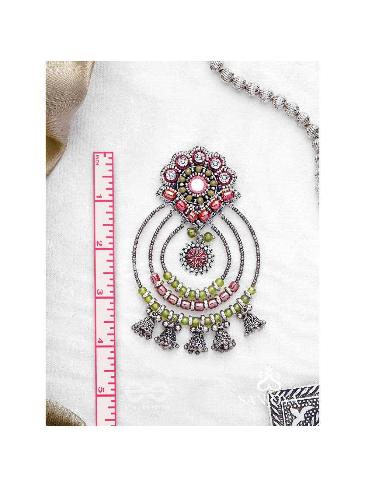 Yashasya - The Magenta Magnificence - Mirror, Resham And Beads Hand Embroidered Oxidised Earrings