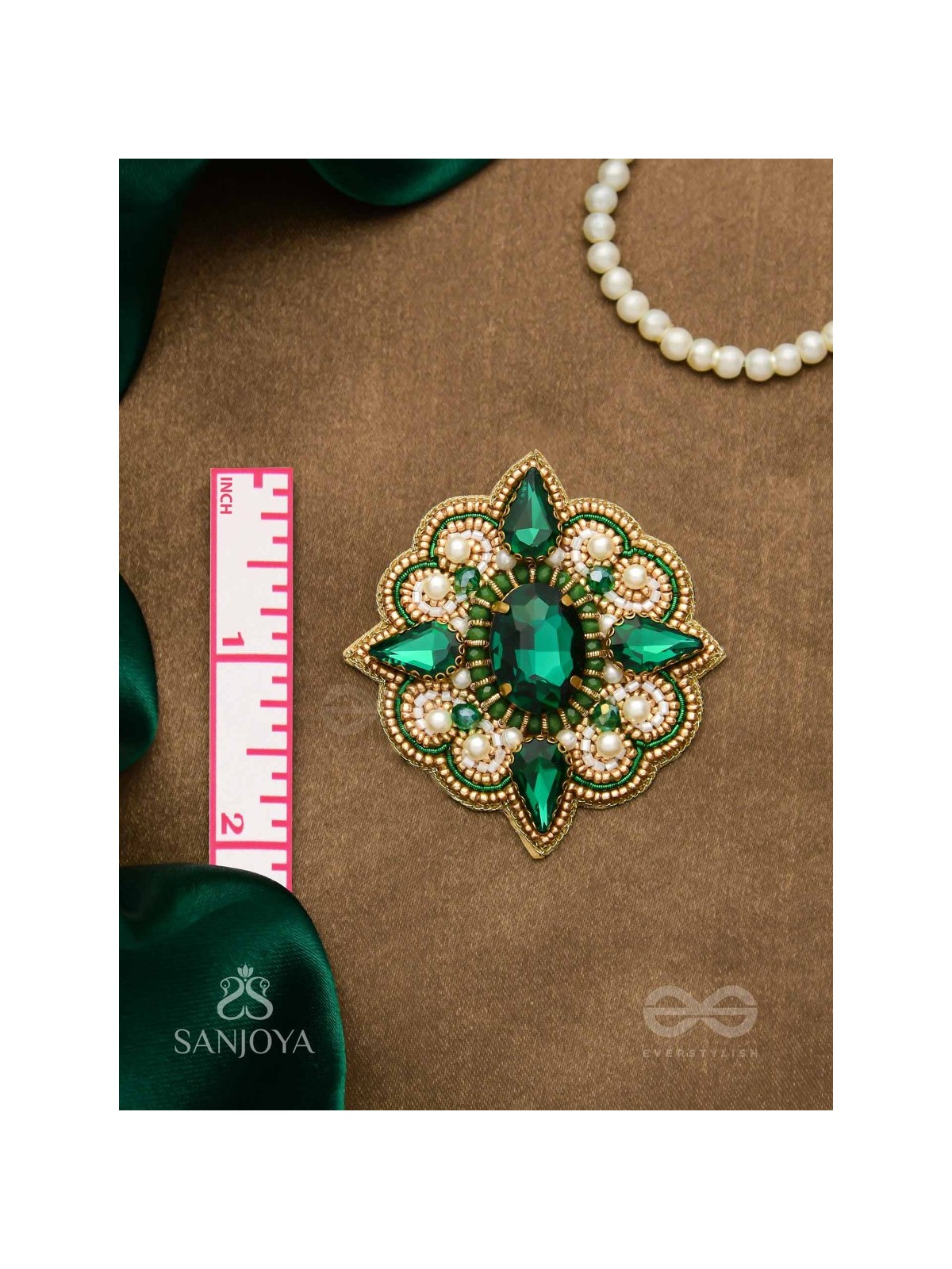 Indranilak- The Emerald Fascination- Stones And Beads Hand Embroidered Earrings