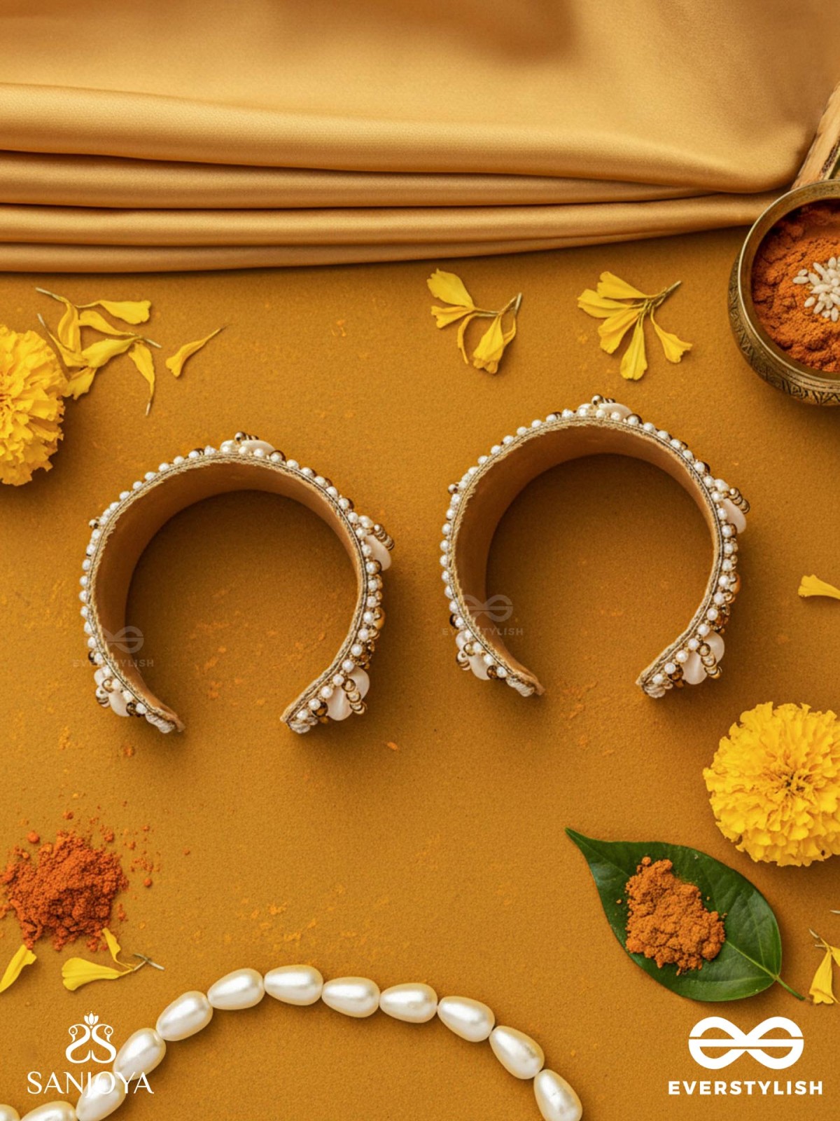 Saindhav- The Marine Love- Shells And Beads Hand Embroidered Bangle (Set Of 2)