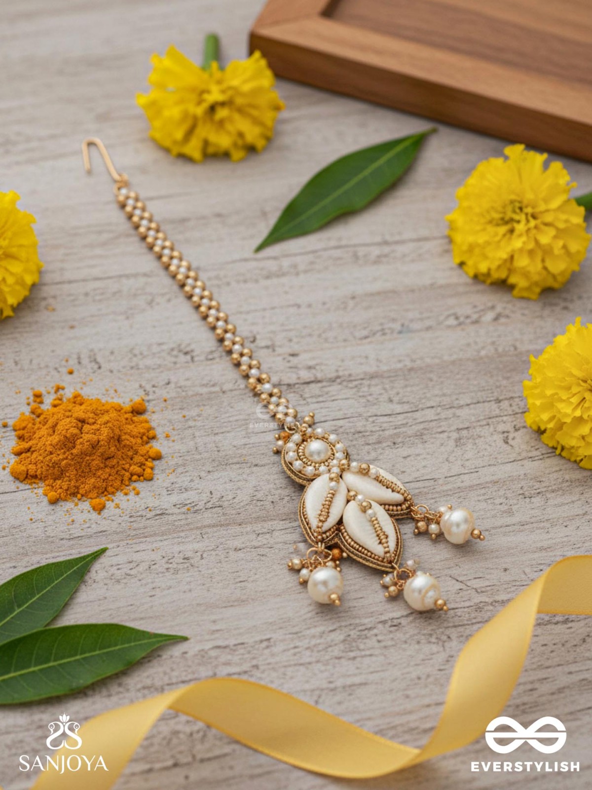 Savishkaar- The First Manifestation- Shells And Beads Hand Embroidered Maangtika