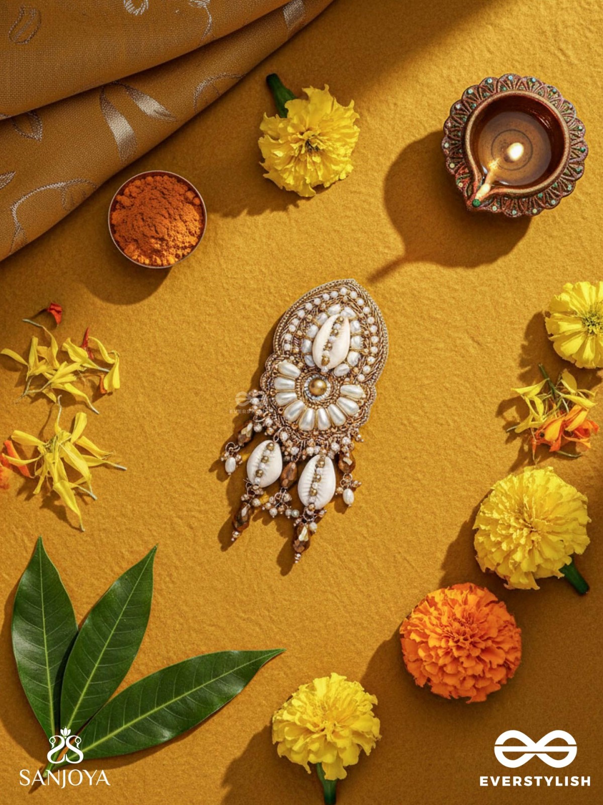 Attalika - The Lavish Castles - Shells, Beads And Glass Drops Hand Embroidered Hair Accessory 