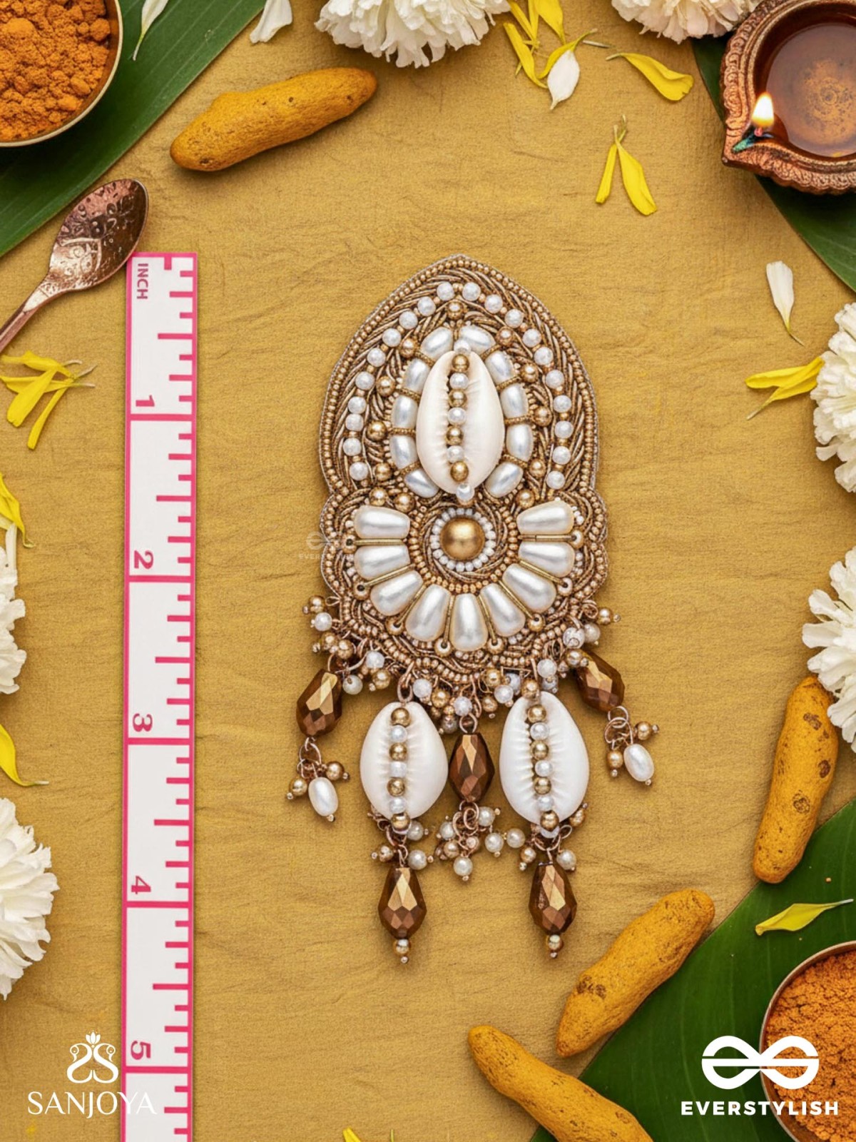 Attalika - The Lavish Castles - Shells, Beads And Glass Drops Hand Embroidered Hair Accessory 