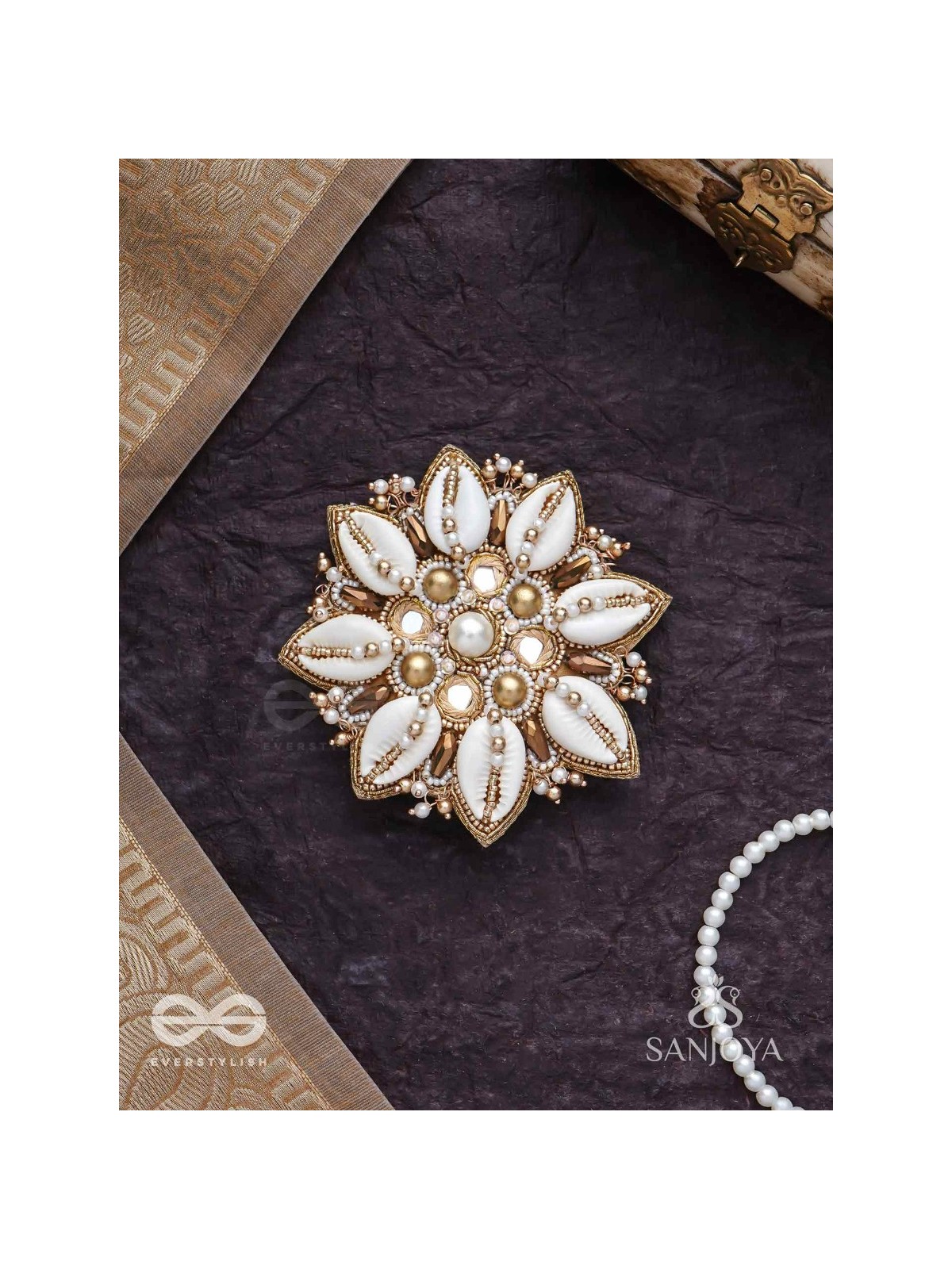 Ucchvasit - The Cowrie Bloom - Mirrors, Shells And Beads Hand Embroidered Hair Accessory