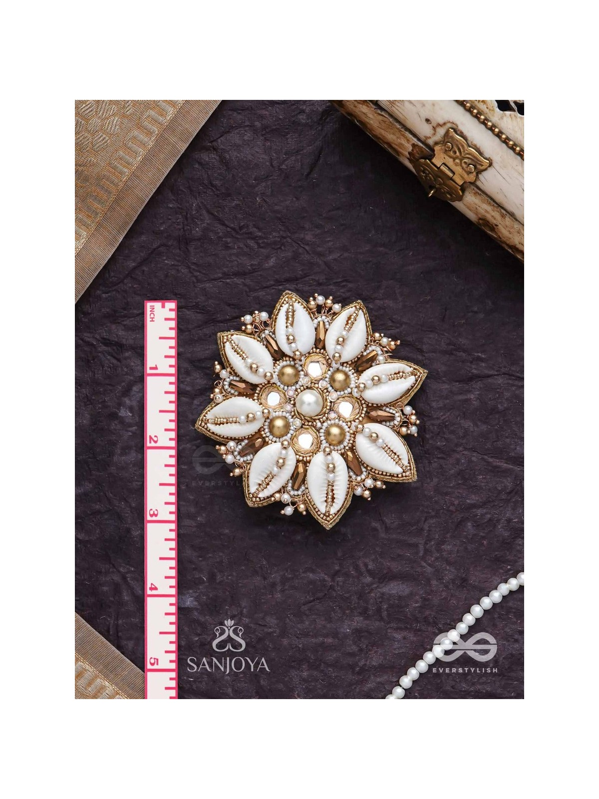 Ucchvasit - The Cowrie Bloom - Mirrors, Shells And Beads Hand Embroidered Hair Accessory