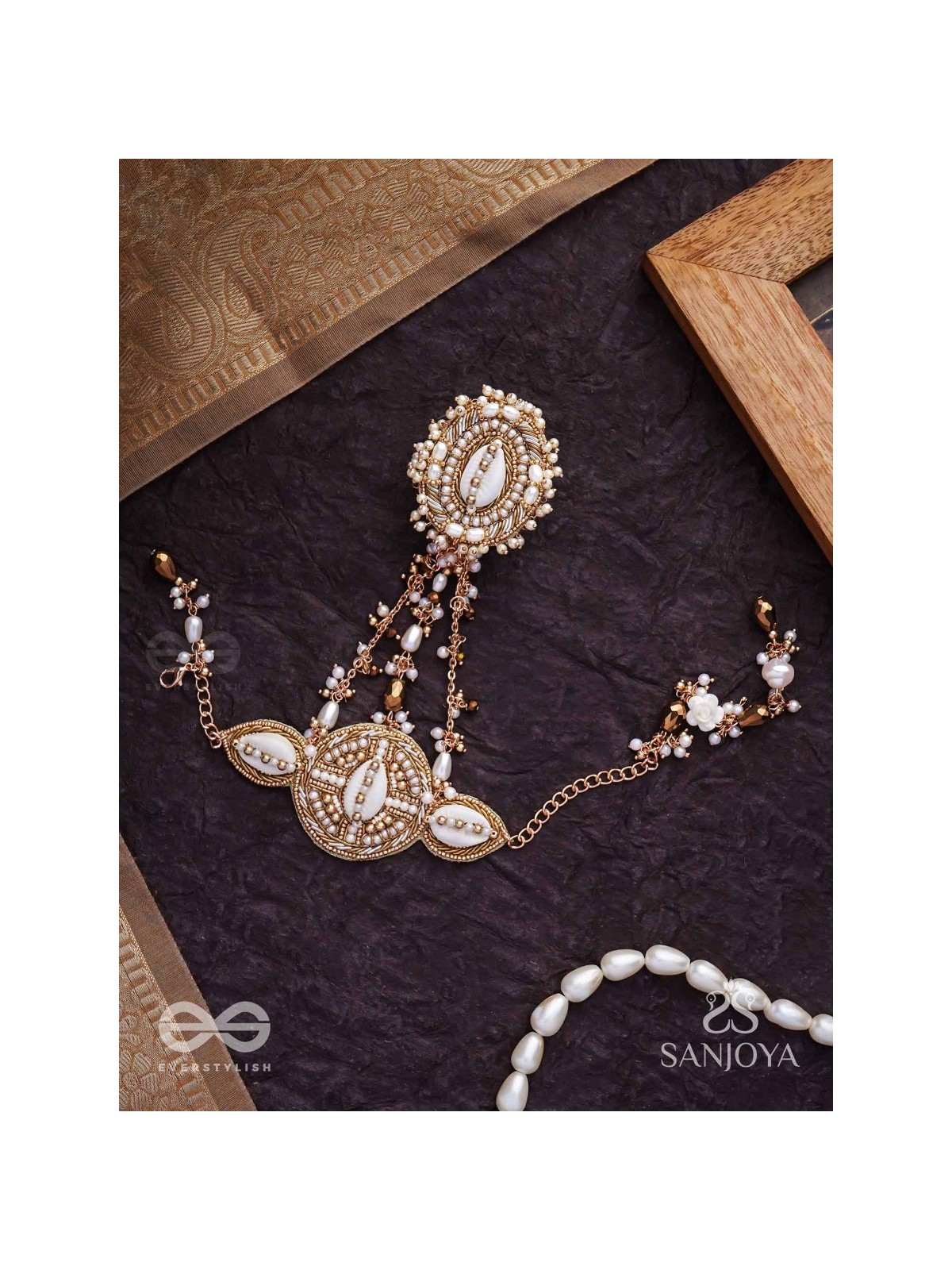 Sukshmaman - The Pure Precision - Shells, Beads And Glass Drops Hand Embroidered Haathphool