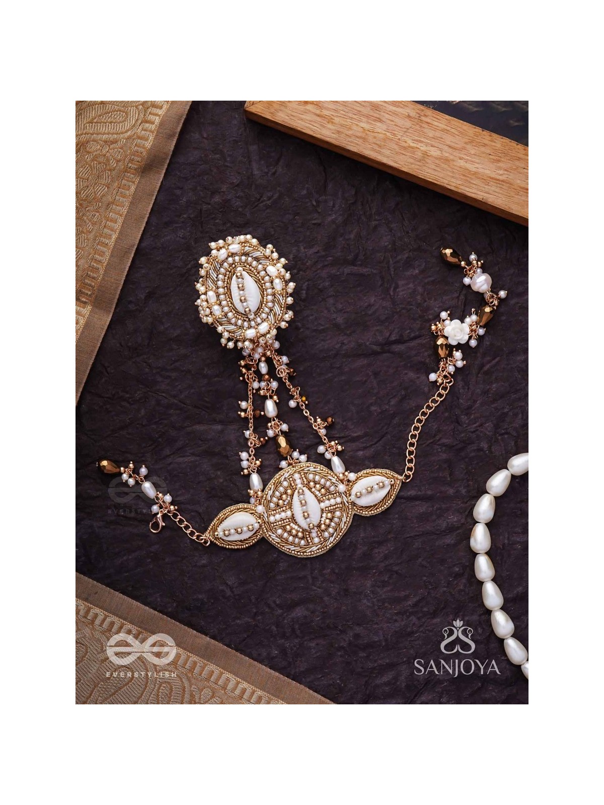 Sukshmaman - The Pure Precision - Shells, Beads And Glass Drops Hand Embroidered Haathphool