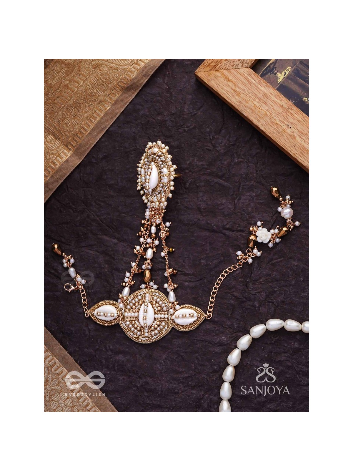 Sukshmaman - The Pure Precision - Shells, Beads And Glass Drops Hand Embroidered Haathphool