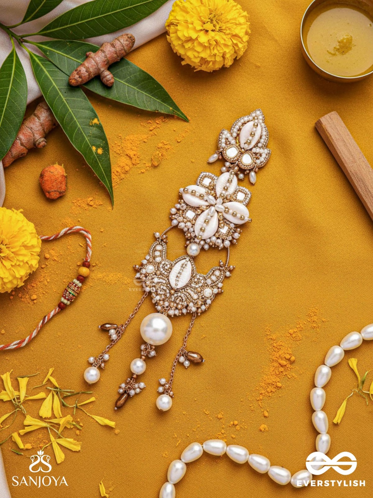 Grathan - The Delicate Intricacy - Mirrors, Shells, Beads And Pearls Hand Embroidered Hair Accessory