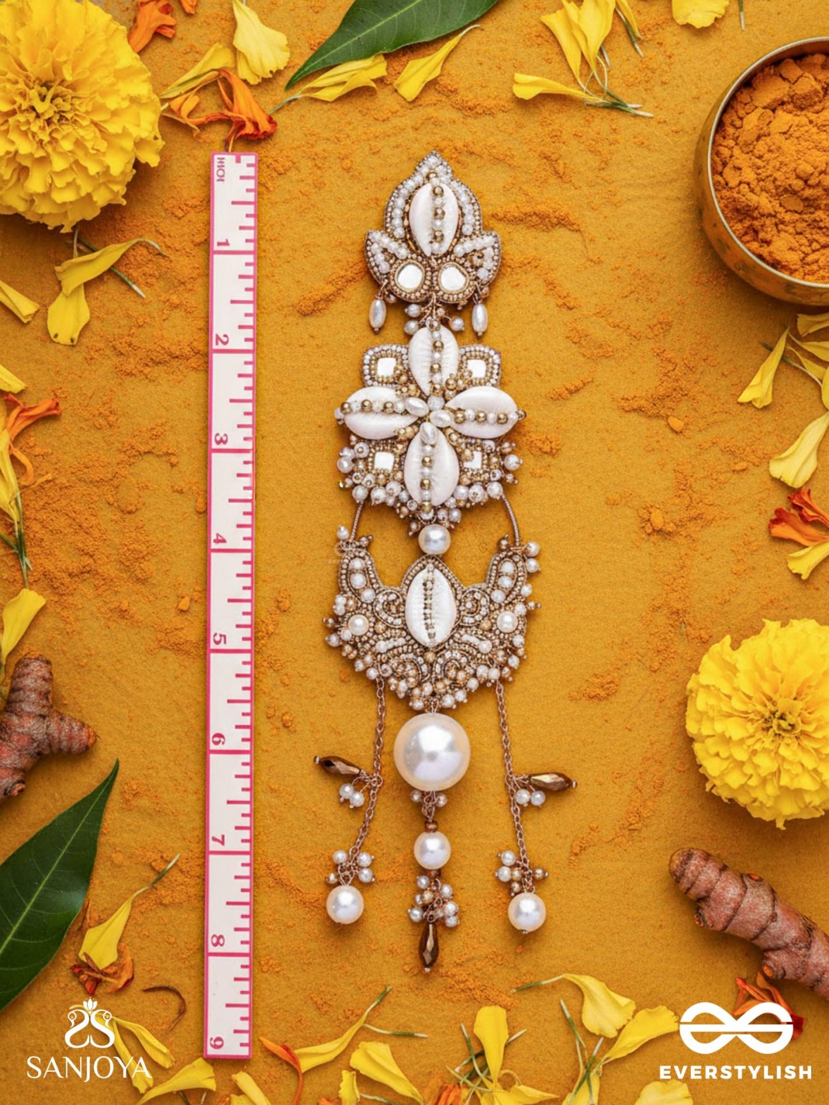 Grathan - The Delicate Intricacy - Mirrors, Shells, Beads And Pearls Hand Embroidered Hair Accessory