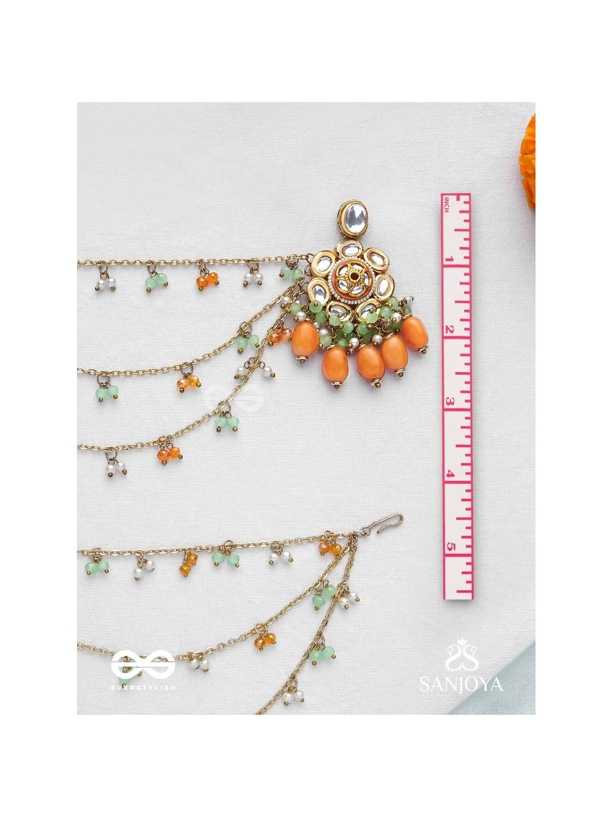 Prasumat - The Ornate Flowers - Polki And Kundan Finished Hand Embroidered Chain Earrings