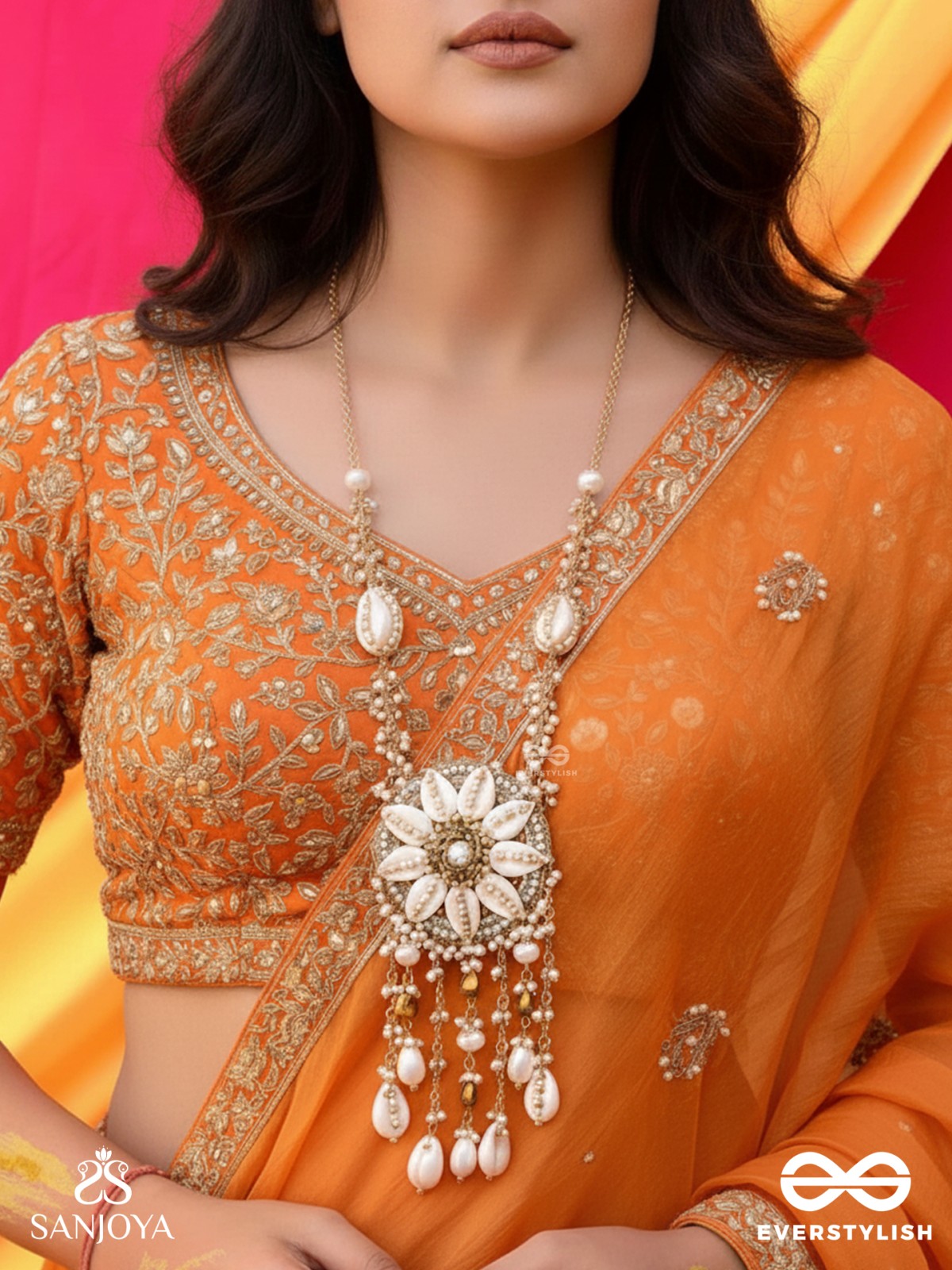 Upkulam - The Shore Letters - Shells, Beads And Pearl Drops Hand Embroidered Neckpiece