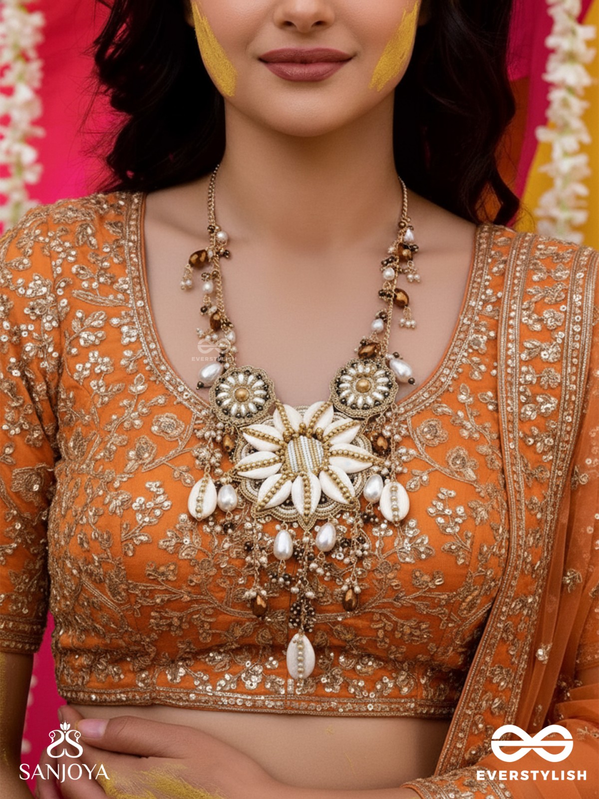 Anvadhya - The Splendid Divinity - Shells, Beads, Pearl And Glass Drops Hand Embroidered Neckpiece