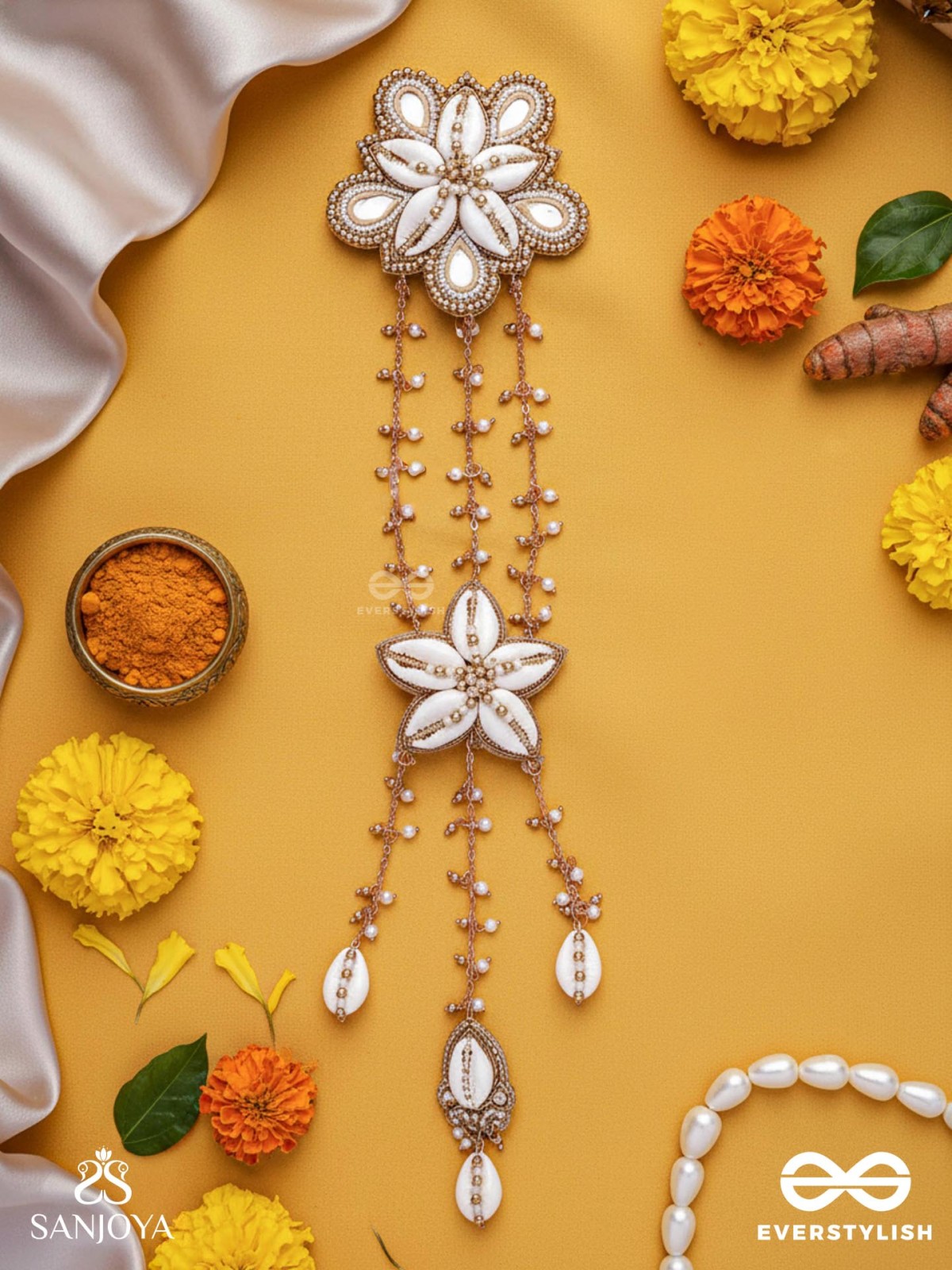 Maayin - The Magical Inflorescence - Shells, Mirrors And Beads Hand Embroidered Hair Accessory