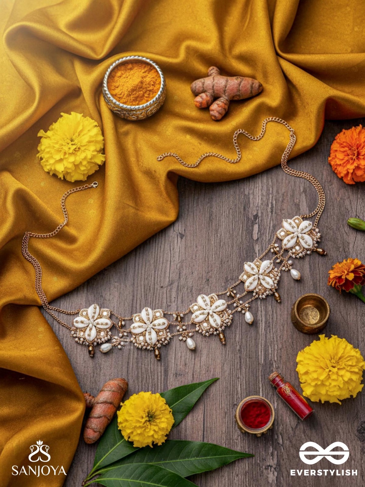 Stavkini - The Shell Bouquet - Shells, Mirrors, Beads And Glass Drops Hand Embroidered Kamarbandh