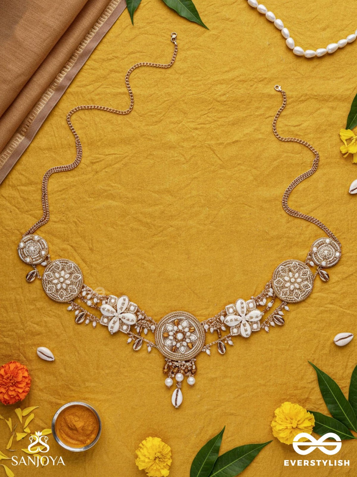 Mandlani - The Spellbinding Orbits - Shells, Mirrors, Pearls And Glass Drops Hand Embroidered Kamar Bandh
