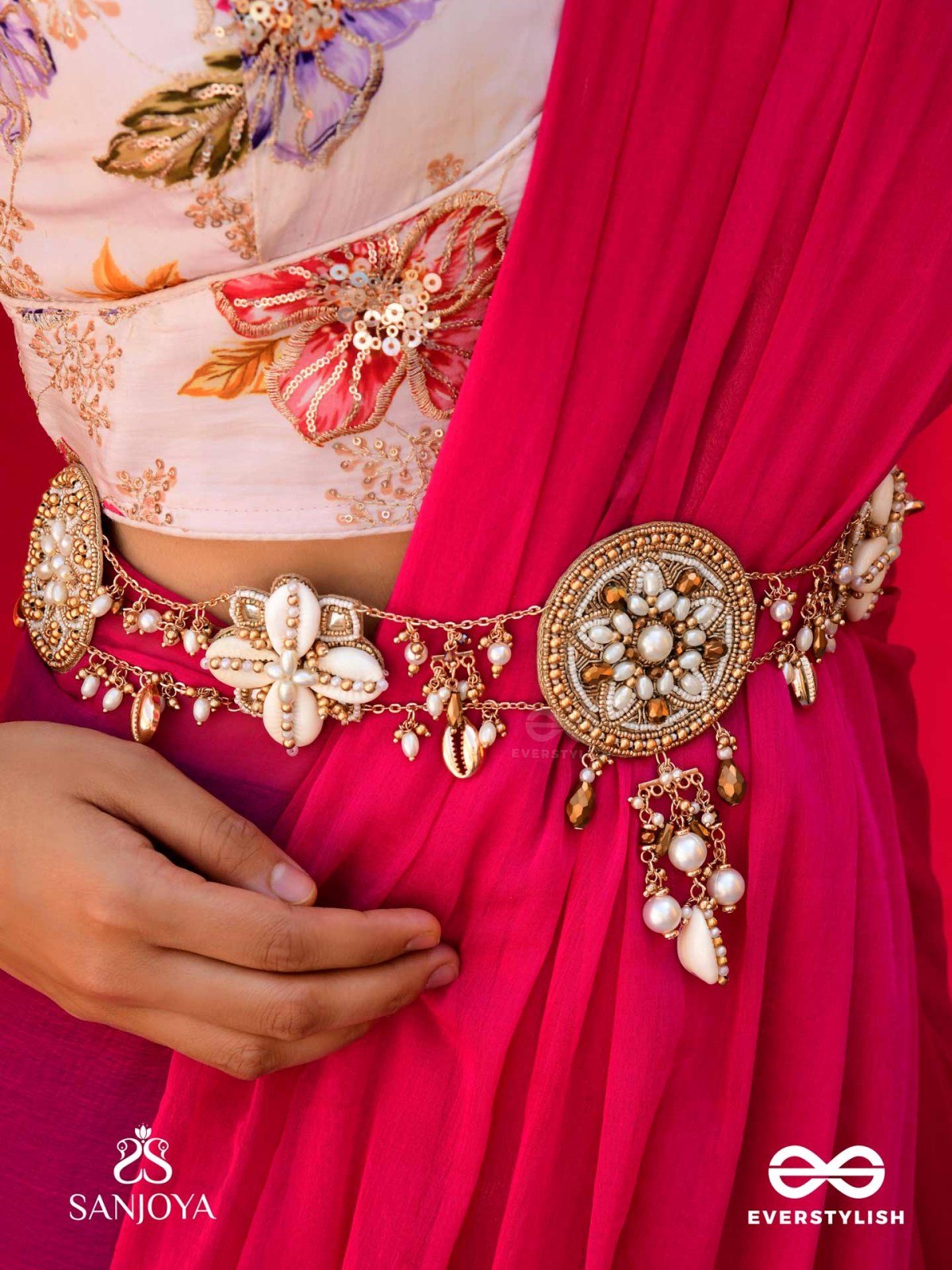 Mandlani - The Spellbinding Orbits - Shells, Mirrors, Pearls And Glass Drops Hand Embroidered Kamar Bandh