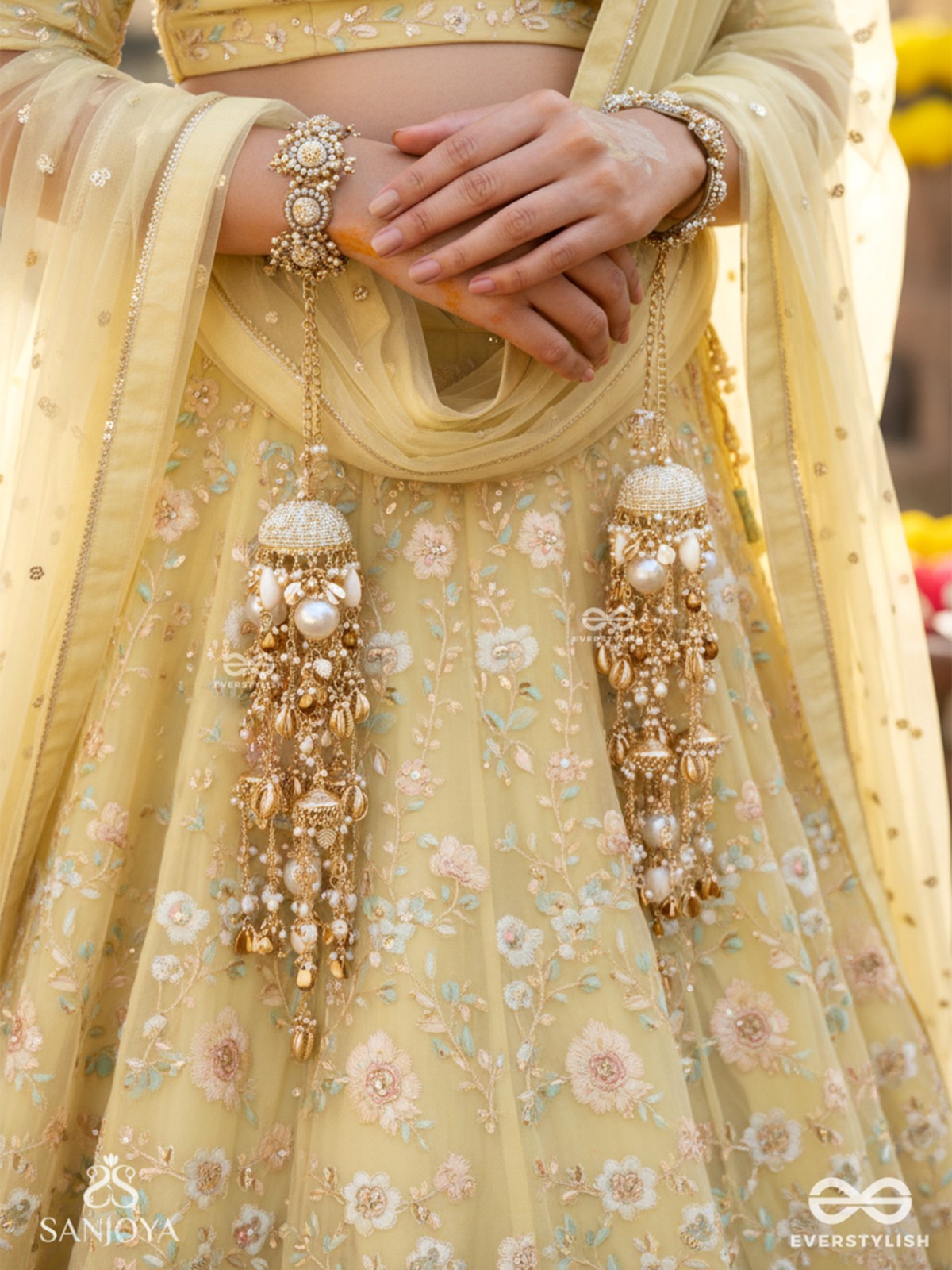 Kvanit - The Auspicious Chimes - Beads, Shells, Pearls And Glass Drops Hand Embroidered Kaleere Without Bangles