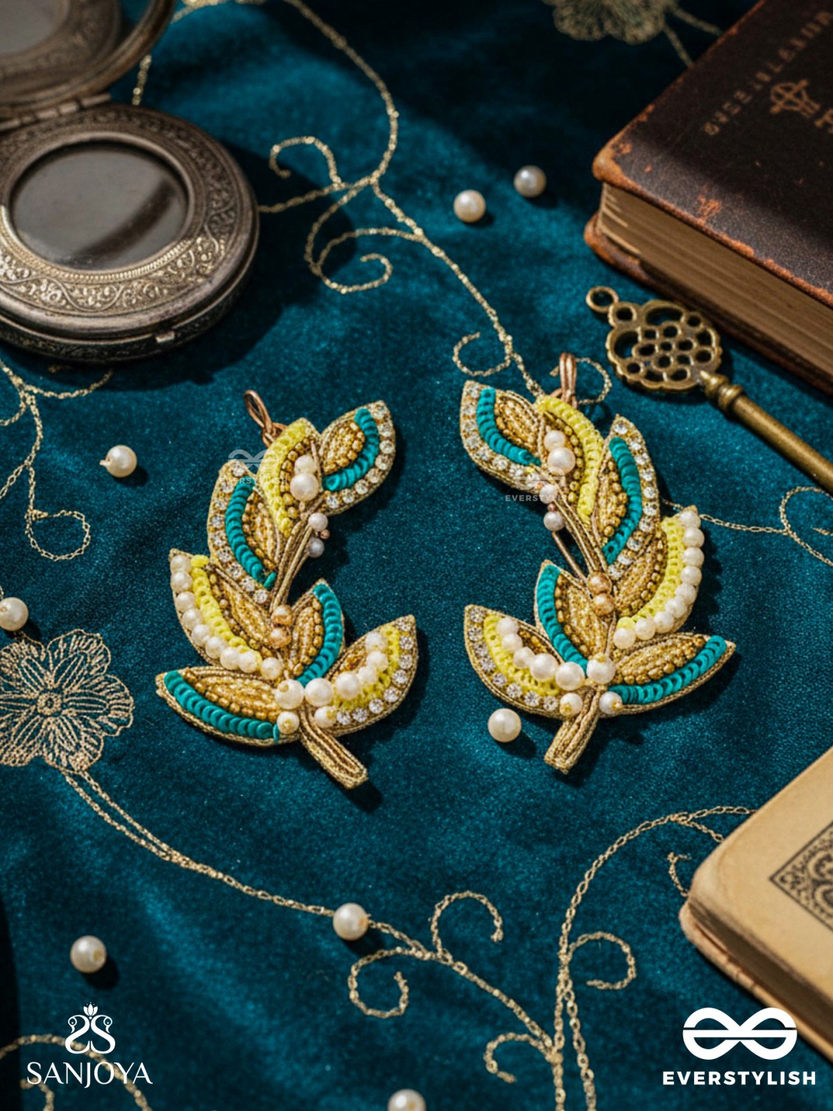 Parnin - The Embellished Feathers - Beads, Sequins And Cutdana Hand Embroidered Earrings