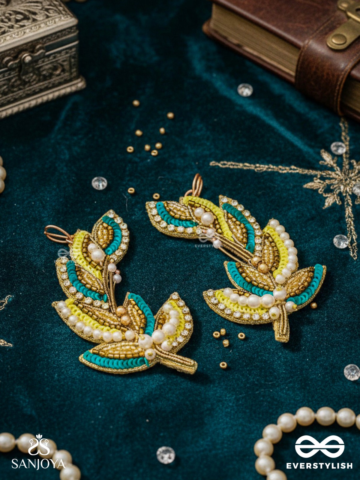 Parnin - The Embellished Feathers - Beads, Sequins And Cutdana Hand Embroidered Earrings