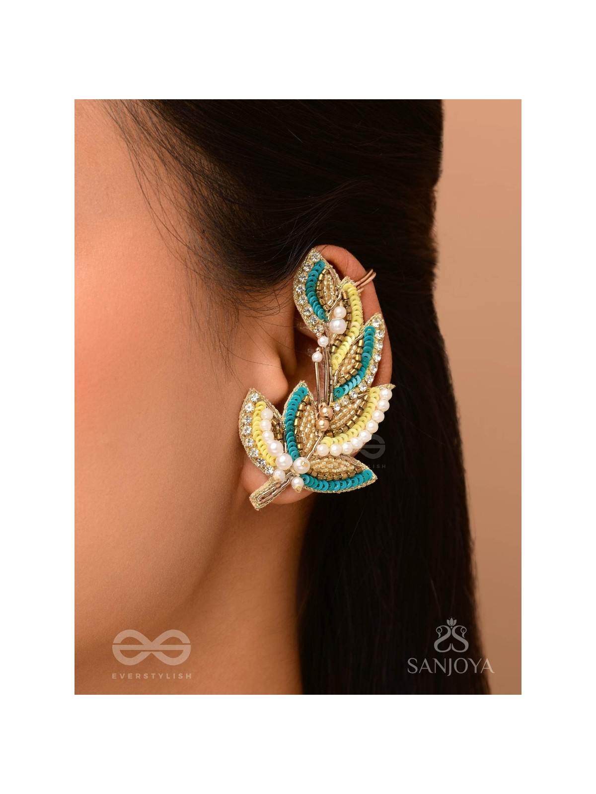Parnin - The Embellished Feathers - Beads, Sequins And Cutdana Hand Embroidered Earrings