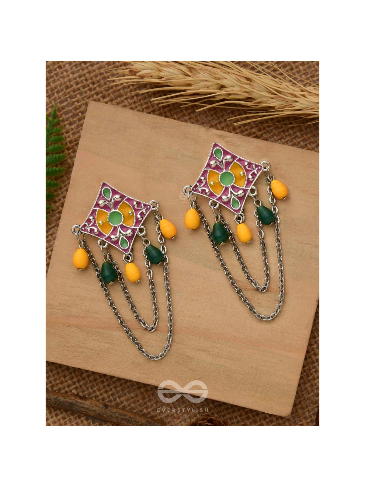 The Countryside Charms - Enamelled Oxidised Earrings