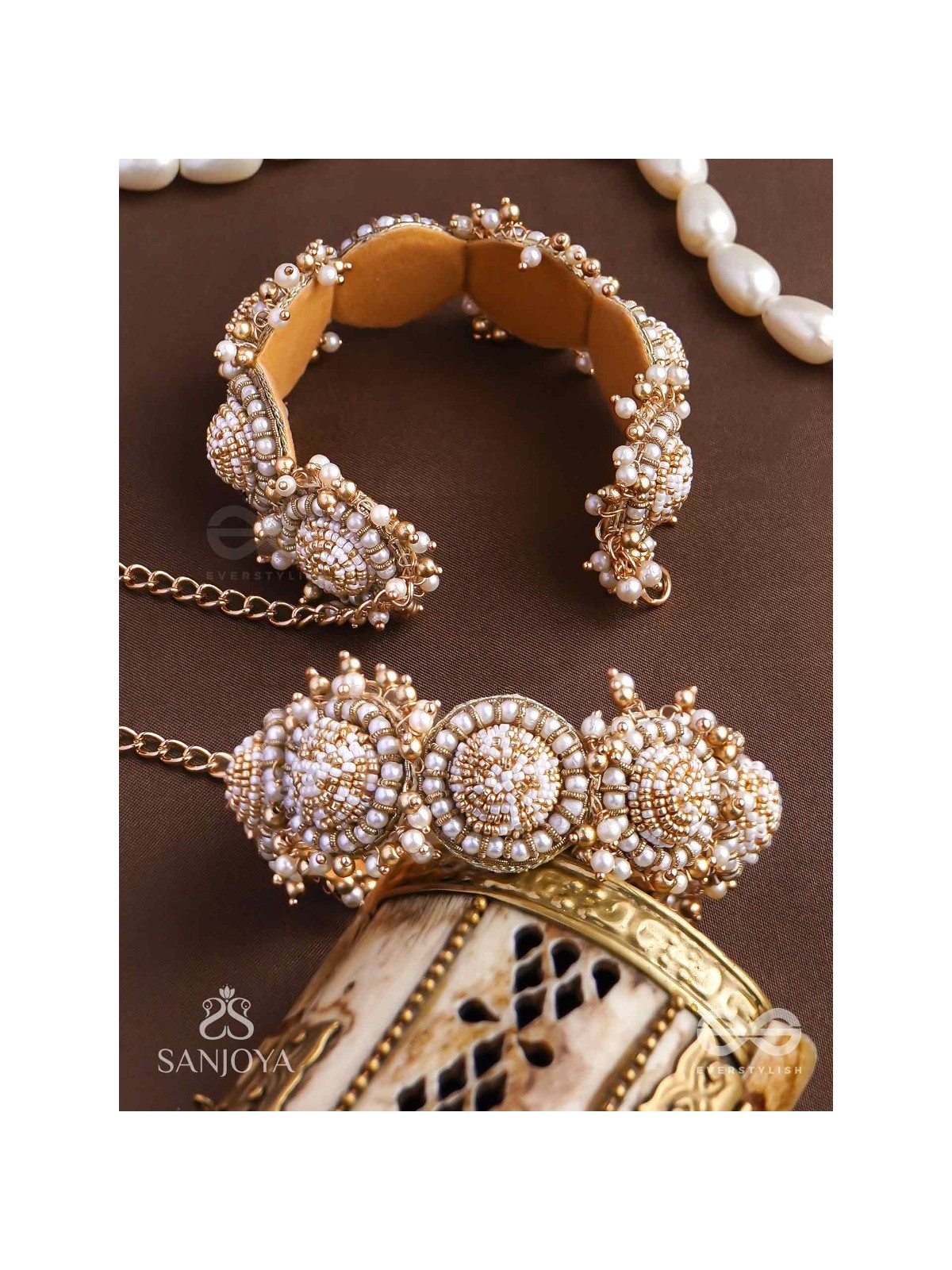 Tararaman - The Bejewelled Galaxies - Beaded Hand Embroidered Cuff Bracelets (Set Of 2)