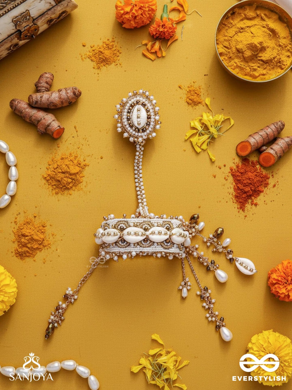 Vivriddhi - The Stream Of Prosperity - Shells, Beads, Glass And Pearl Drops Hand Embroidered Haathphool 