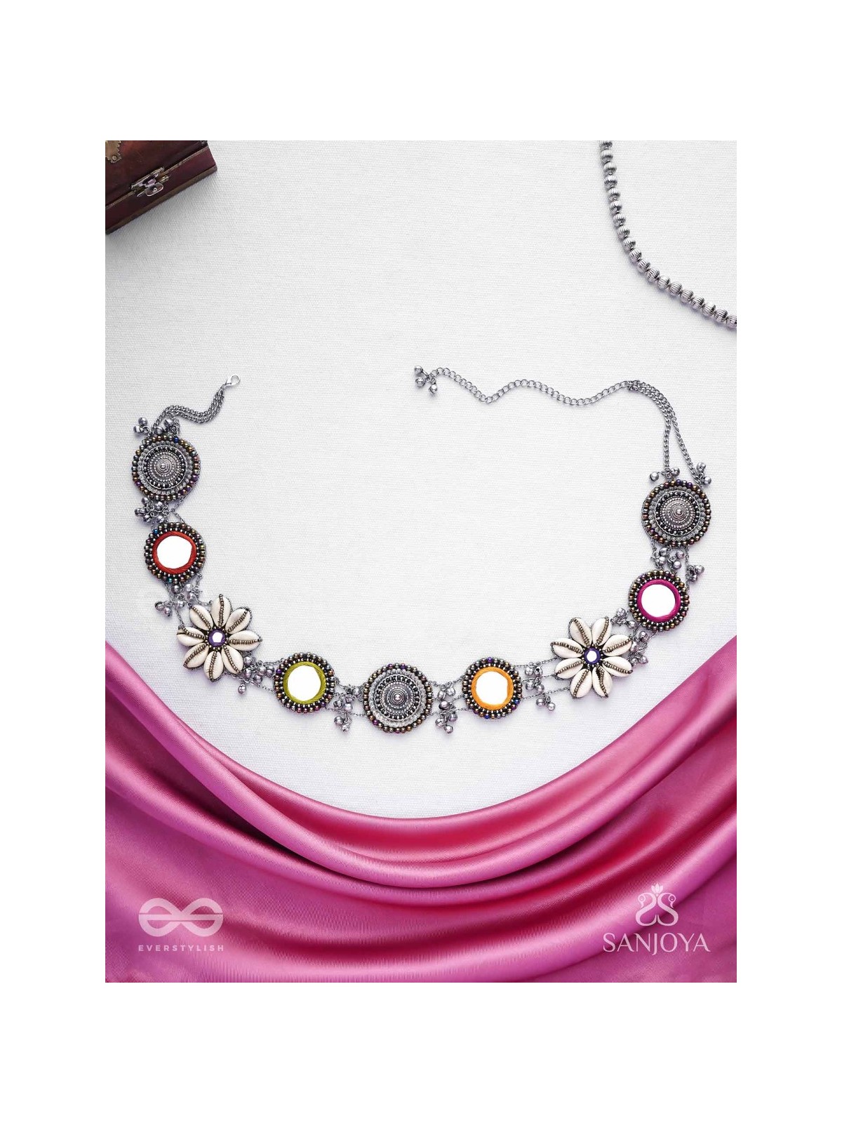 Pratibimban - The Spherical Reflection - Shells, Mirrors, Resham And Beads Hand Embroidered Oxidised Kamarbandh