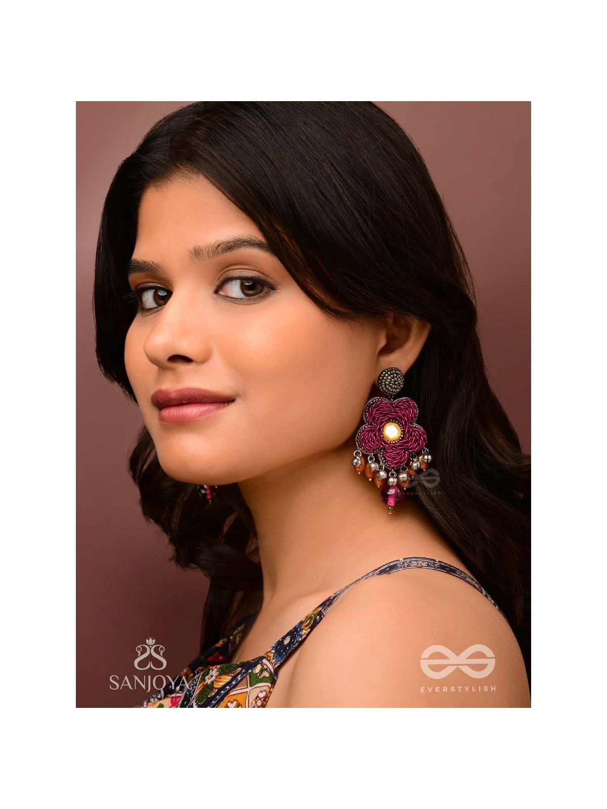 Svastmit - Bloom In The Sunset - Mirror, Dabka, Resham And Glass Drops Hand Embroidered Oxidised Earrings