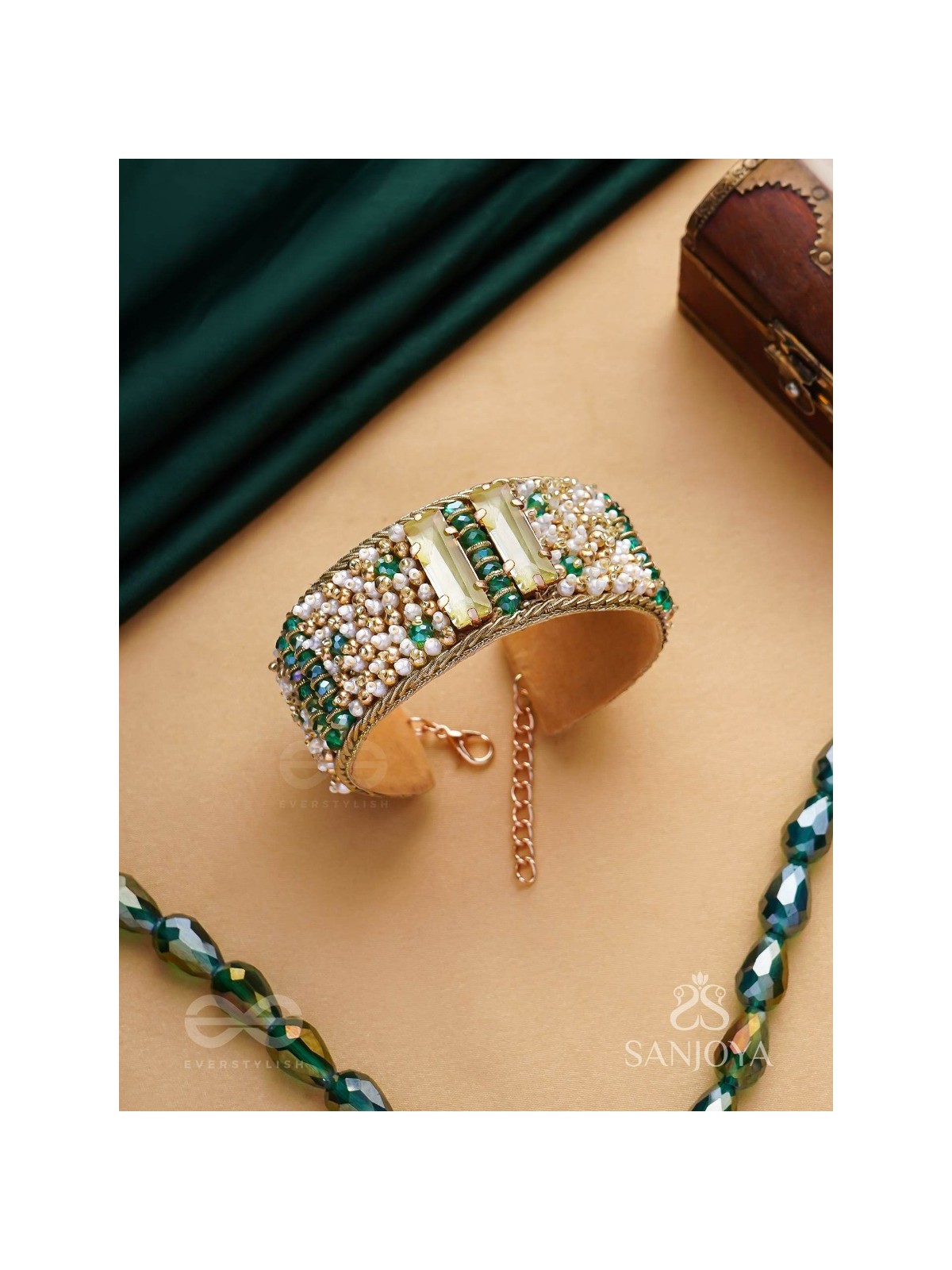 Manmaye - The Lush Luxury - Stones, Beads And Dabka Hand Embroidered Cuff Bracelet 
