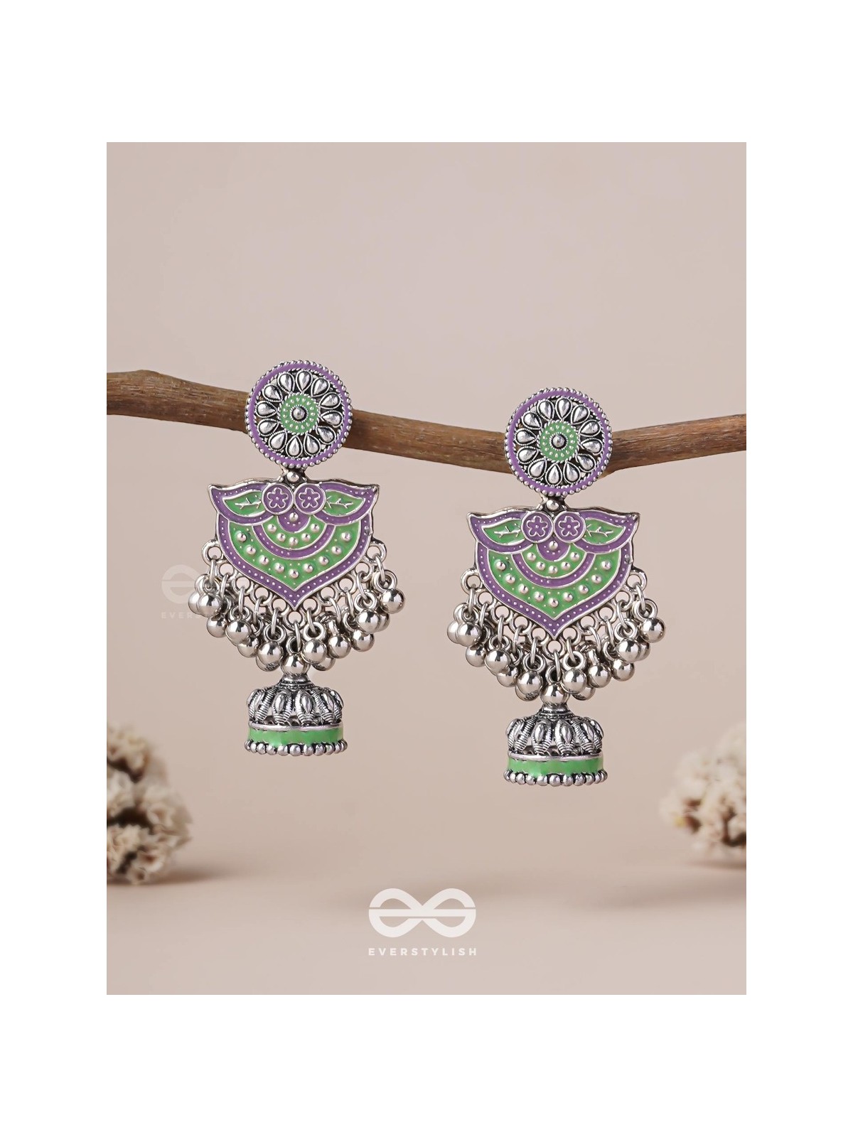 The Forest Lake- Enamelled Oxidised Earrings