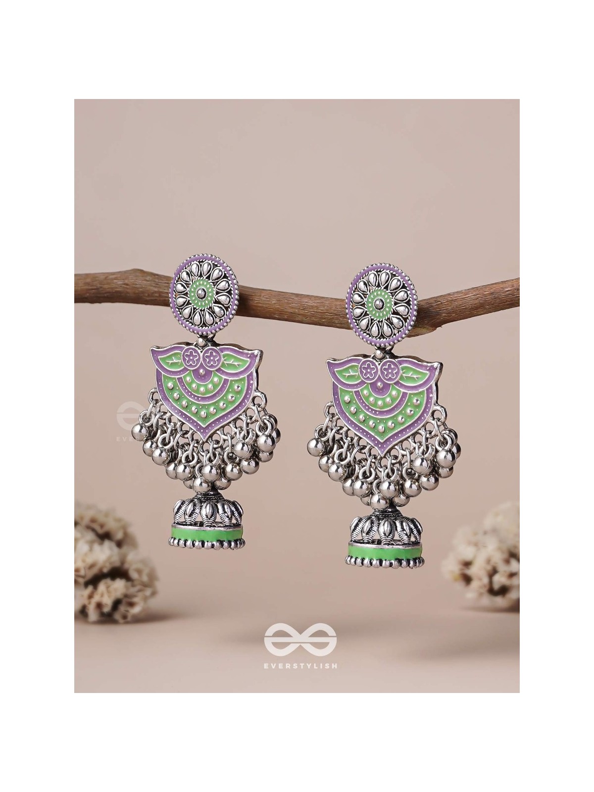 The Forest Lake- Enamelled Oxidised Earrings