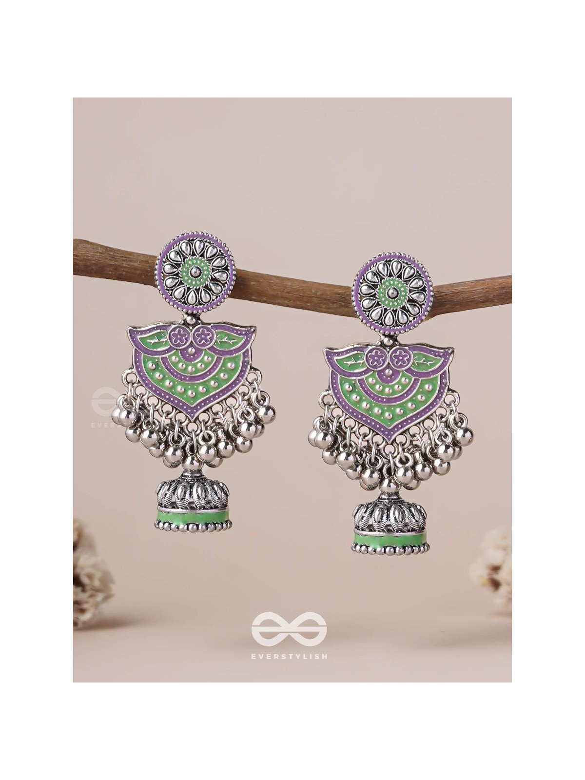 The Forest Lake- Enamelled Oxidised Earrings