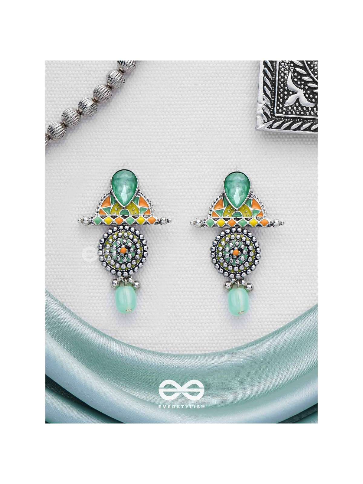 The Warm Shades - Stone Enamelled Oxidised Earrings