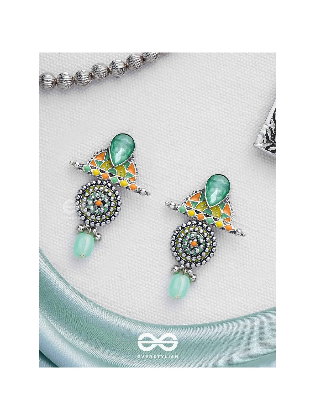 The Warm Shades - Stone Enamelled Oxidised Earrings